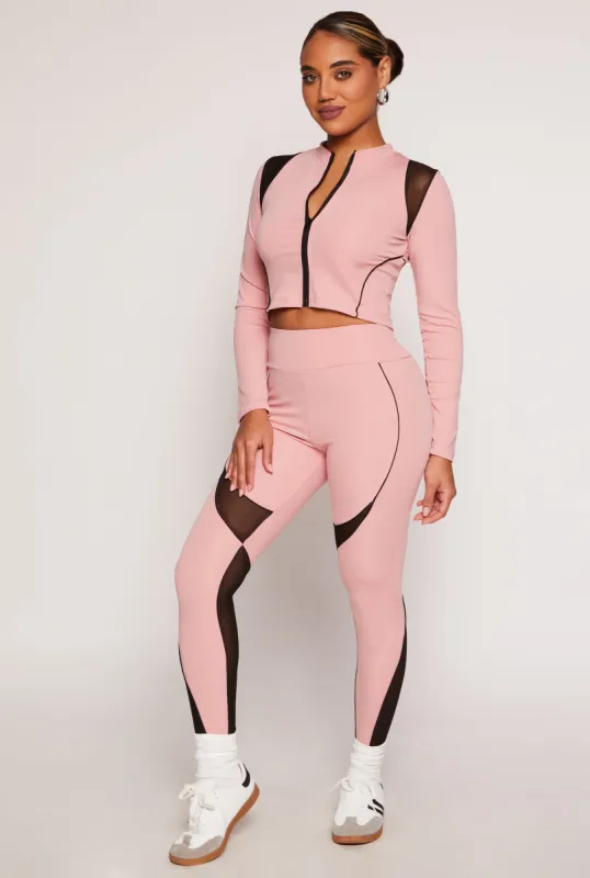 Mesh Detail Contrast Piping High Waist Leggings sold by Rainbow