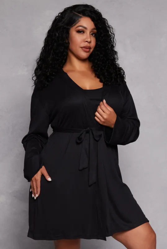 Plus Size Ribbed Knit Cami Nightgown with Robe sold by Rainbow