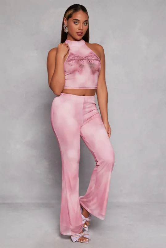 Almost Famous Tie Dye Mesh Graphic Crop Top and Pants sold by Rainbow