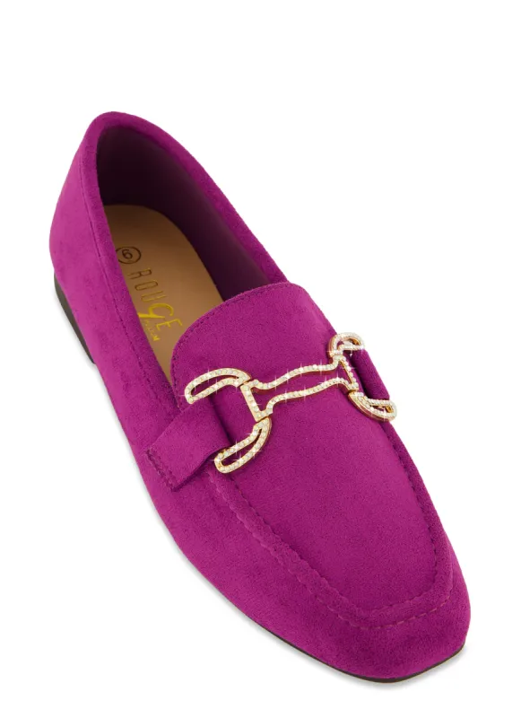 Faux Suede Rhinestone Detail Loafers sold by Rainbow