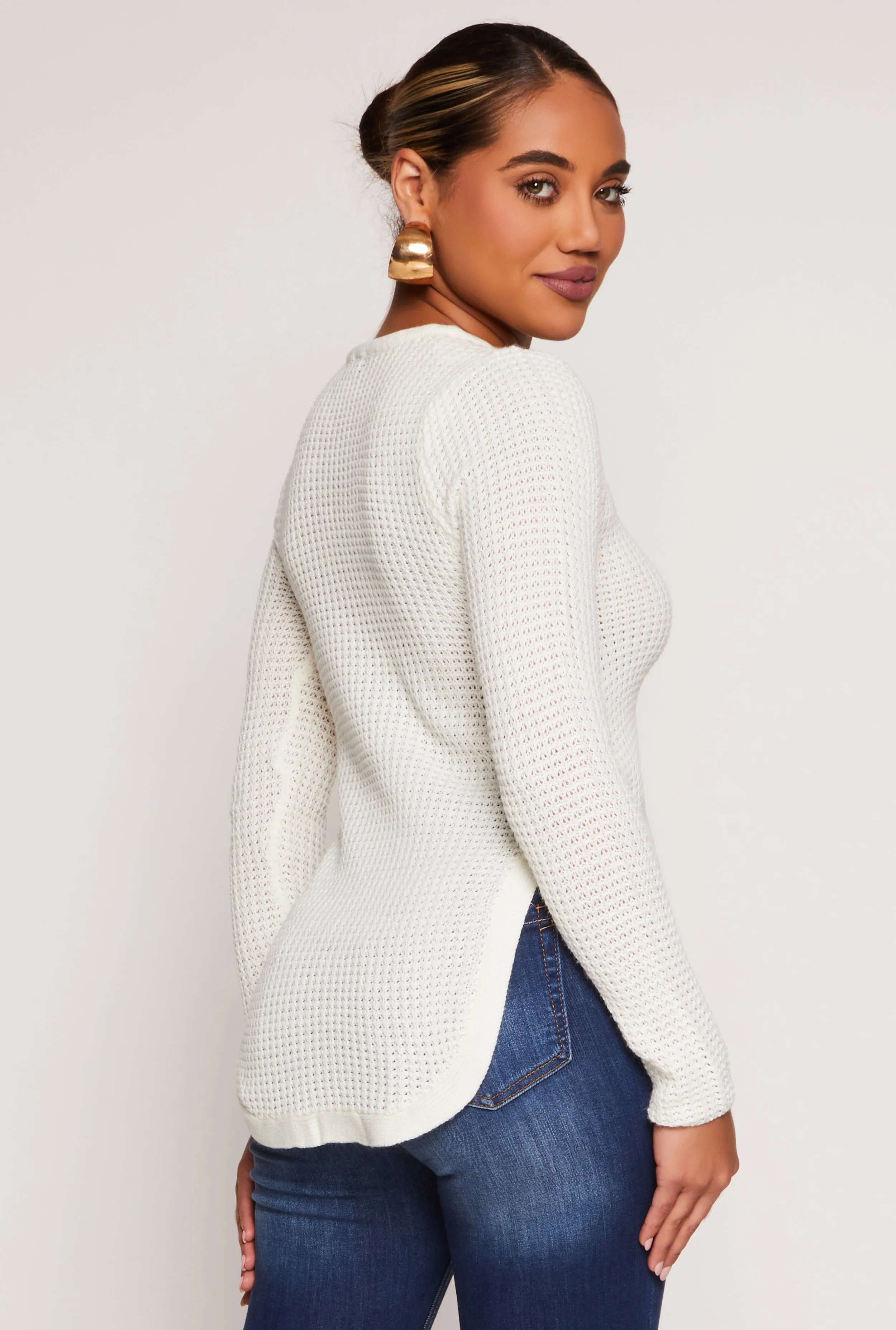 Waffle Knit V Neck Caged Side Sweater sold by Rainbow product image thumbnail 3