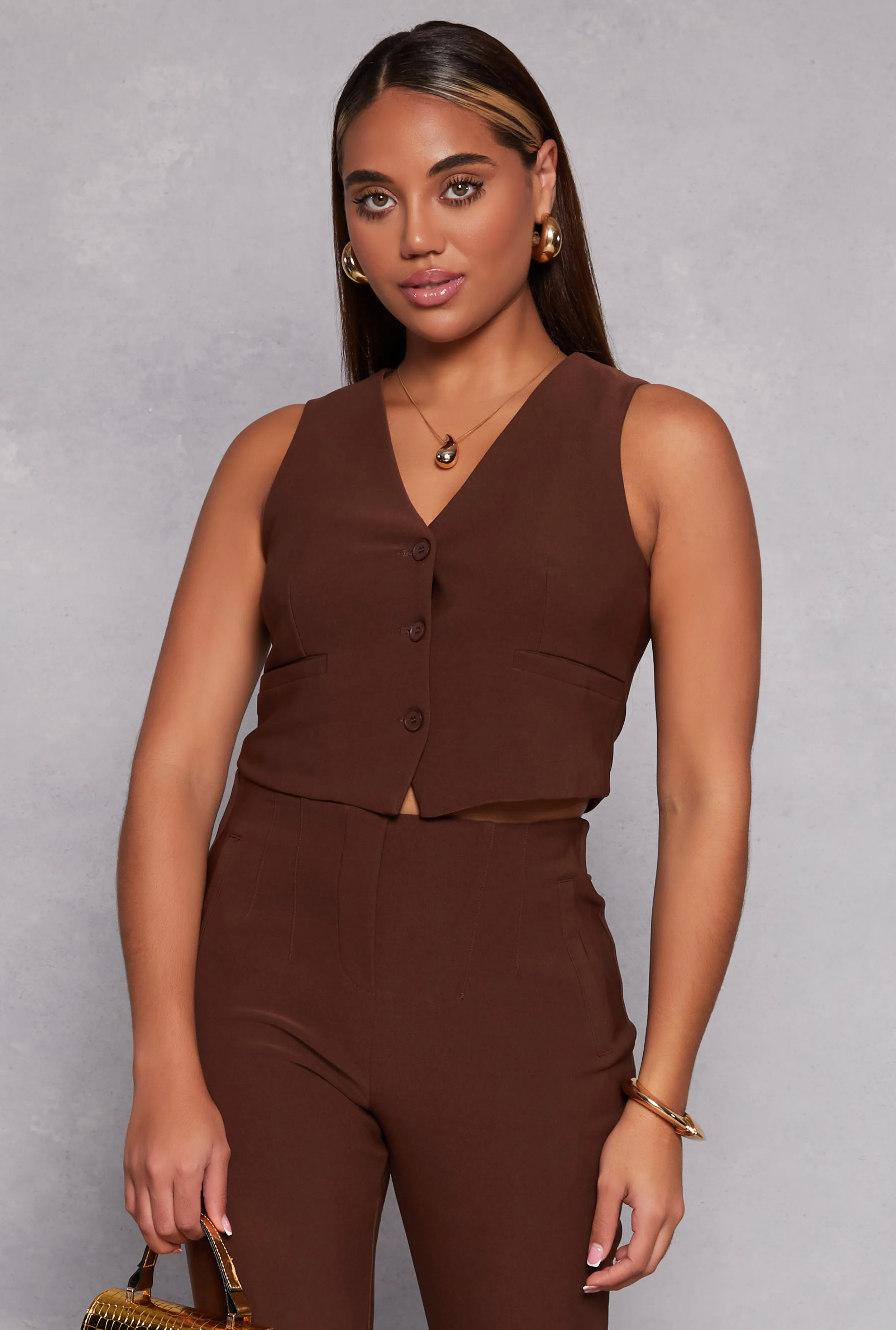 Crepe Knit Button Front Cropped Blazer Vest sold by Rainbow