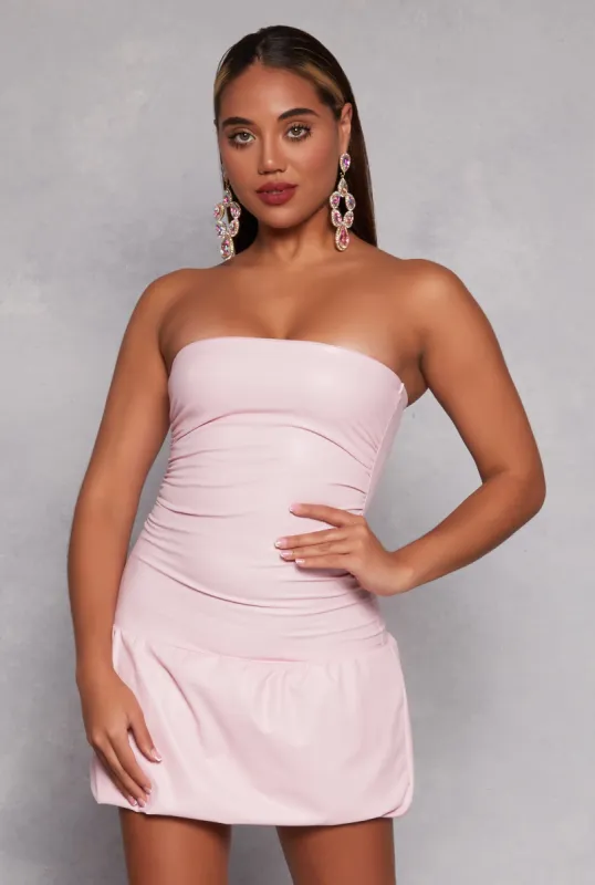 Almost Famous Faux Leather Bubble Hem Mini Dress made by Rainbow