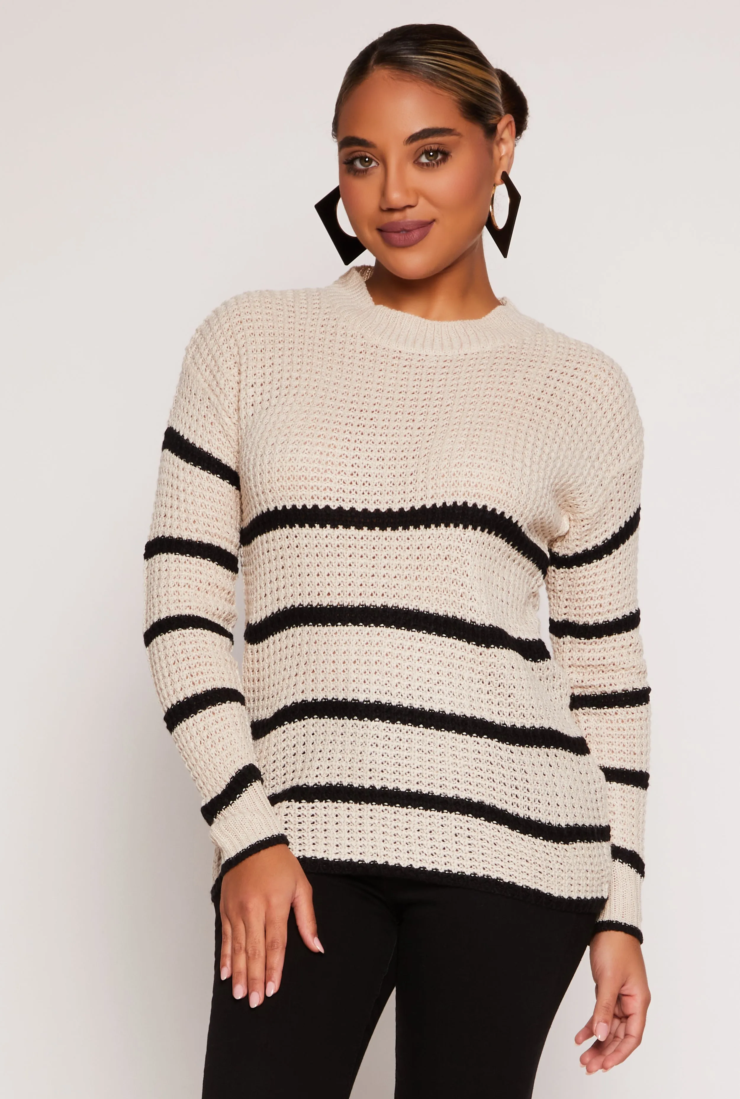 Knit Striped Crew Neck Pullover Sweater sold by Rainbow