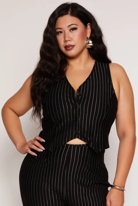 Plus Size Stretch Pinstripe Button Front Blazer Vest sold by Rainbow