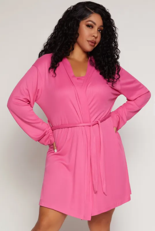 Plus Size Ribbed Knit Cami Nightgown with Robe sold by Rainbow