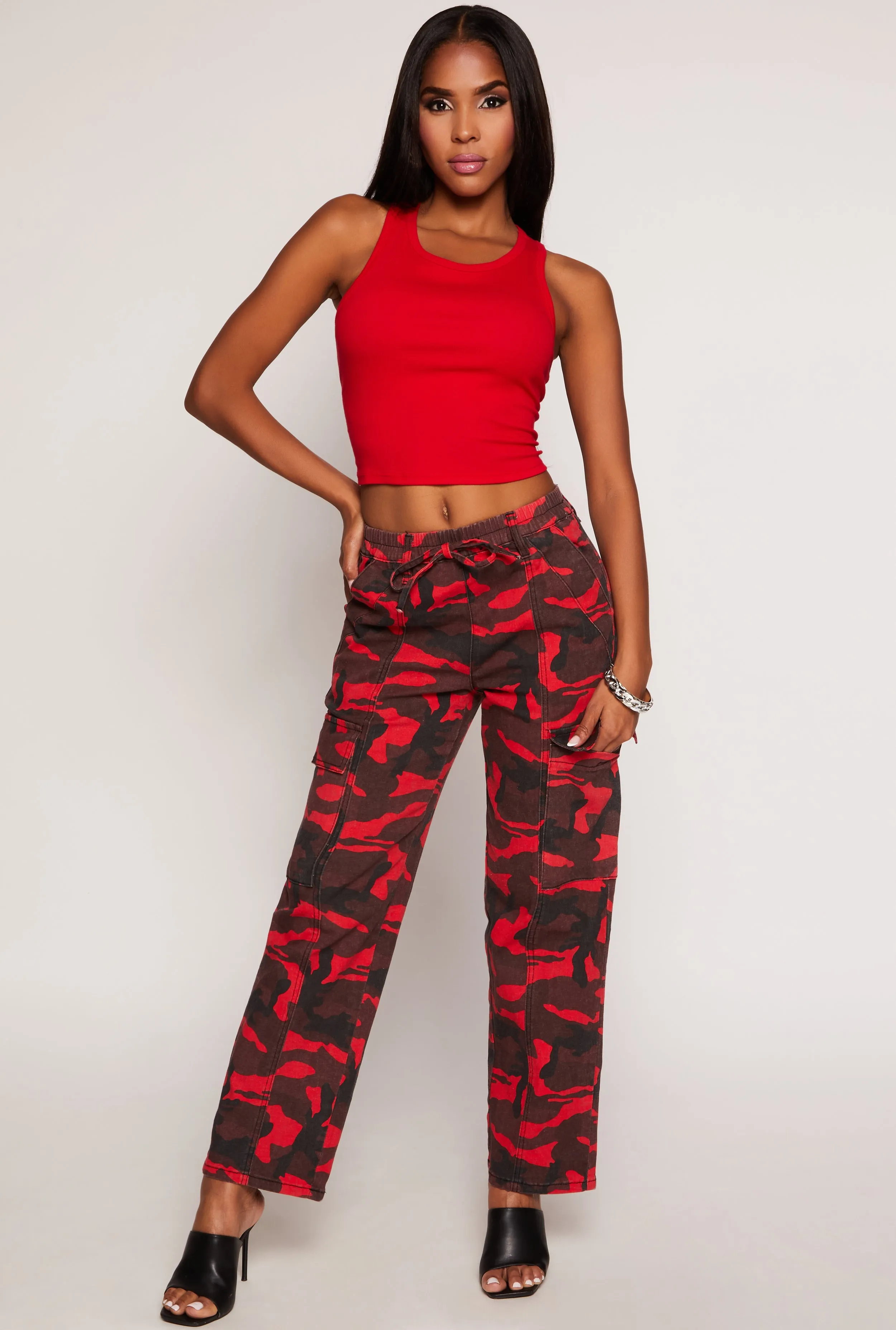 Almost Famous Drawstring Wide Leg Cargo Pants sold by Rainbow