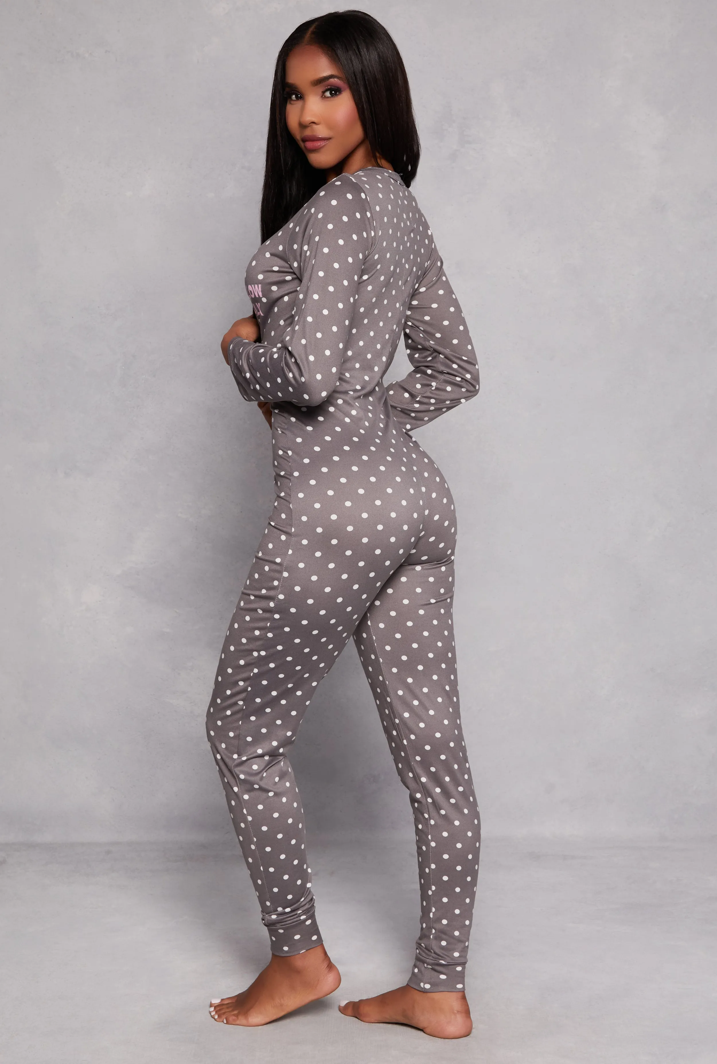 Pillow Talk Polka Dot Print Button Front Pajama Jumpsuit sold by Rainbow product image thumbnail 3