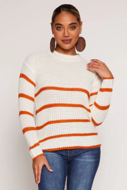 Knit Striped Crew Neck Pullover Sweater sold by Rainbow