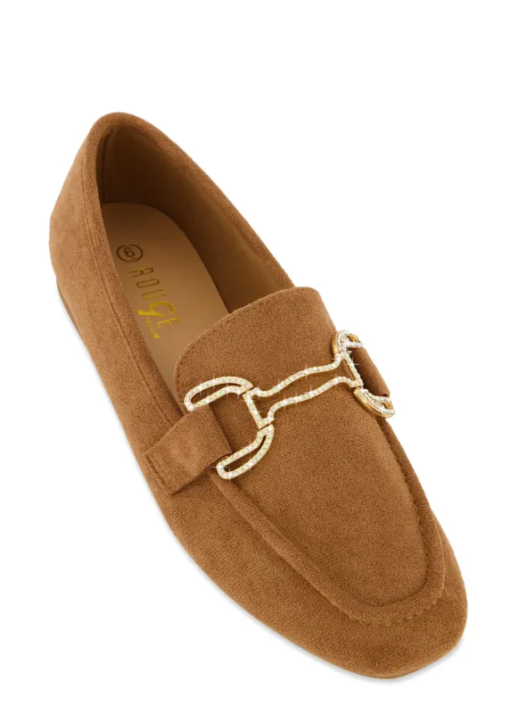 Faux Suede Rhinestone Detail Loafers sold by Rainbow