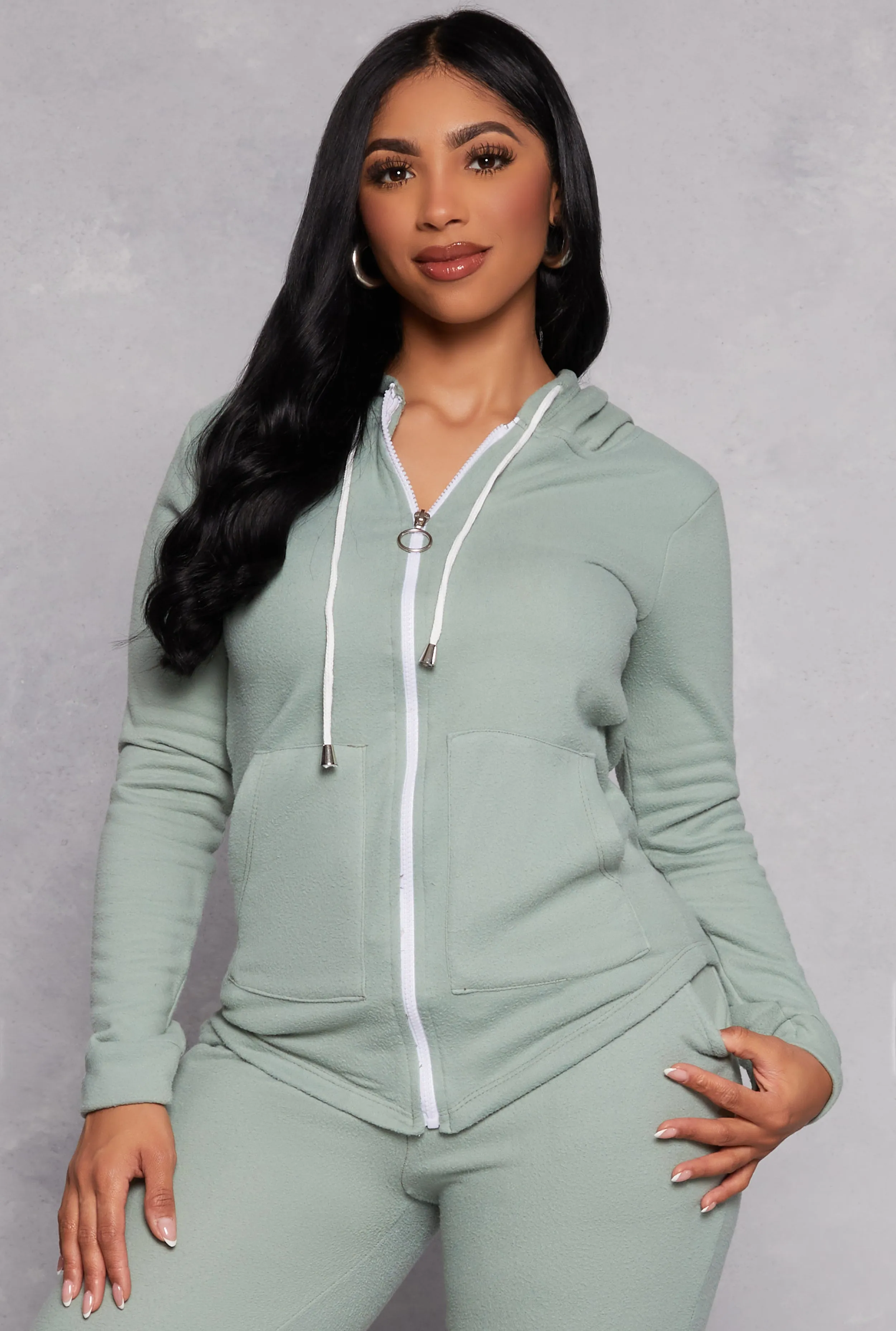 Fleece Long Sleeve Zip Front Hoodie sold by Rainbow