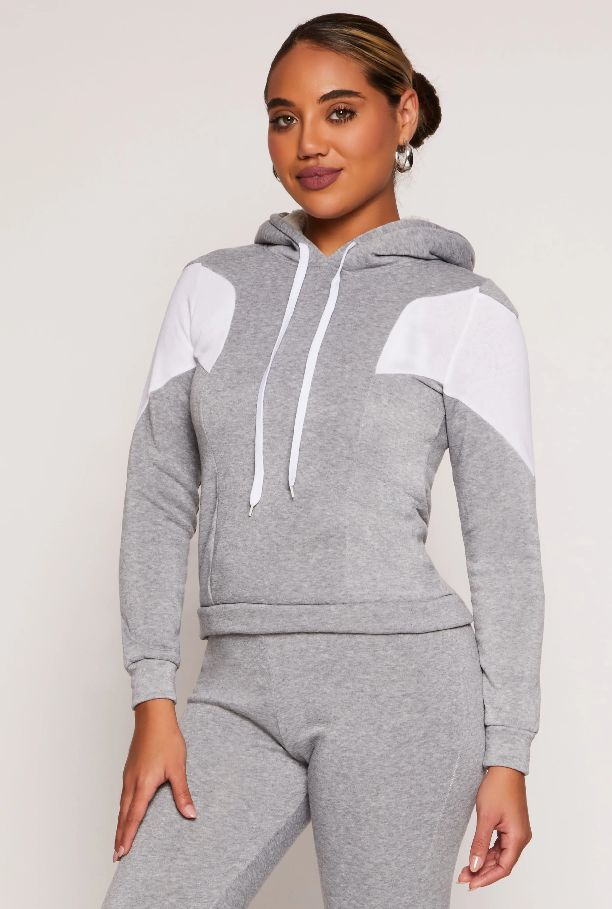 Color Block Sherpa Lined Pullover Hoodie sold by Rainbow