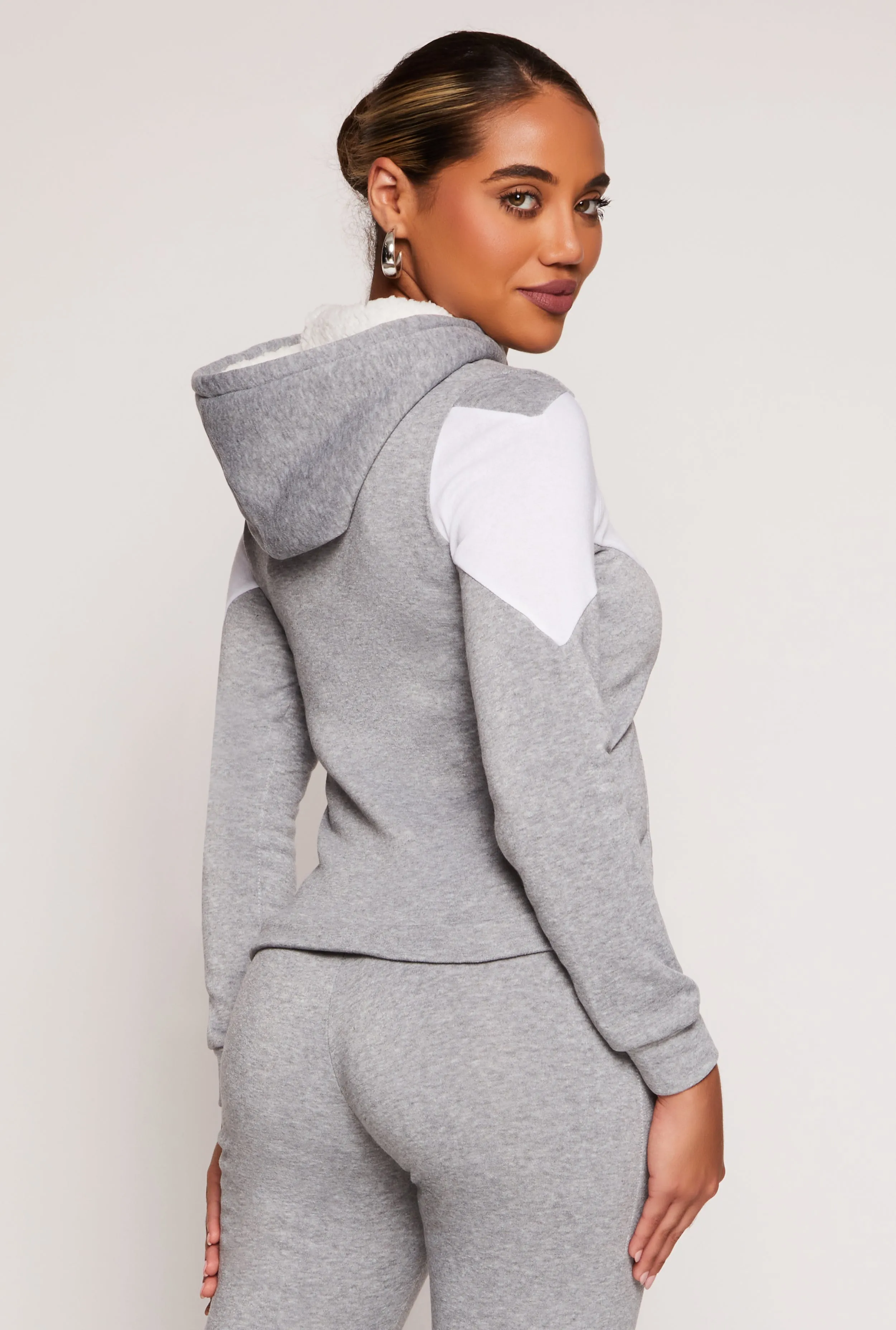 Color Block Sherpa Lined Pullover Hoodie sold by Rainbow product image thumbnail 3