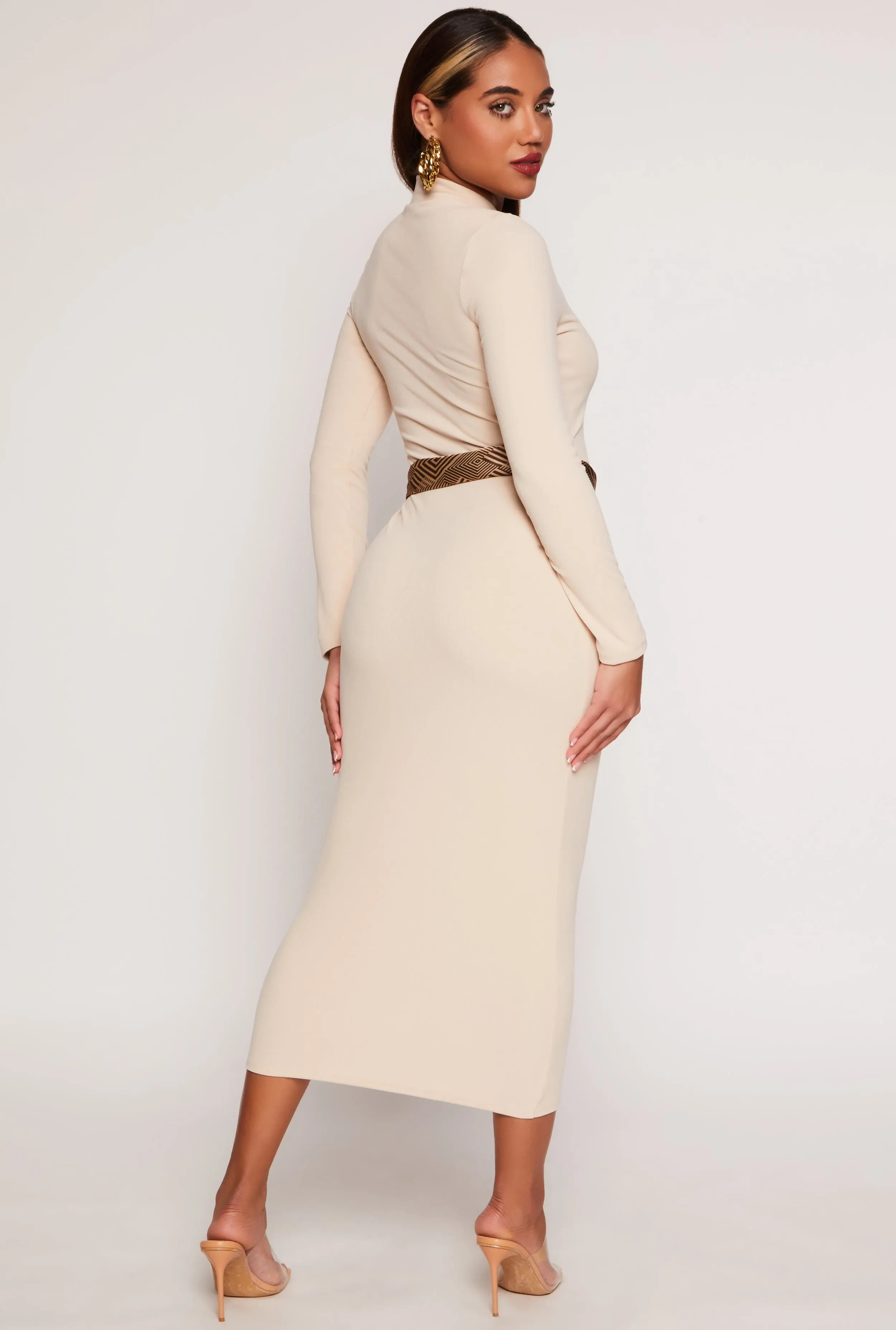 Ribbed Mock Neck Long Sleeve Midi Dress sold by Rainbow product image thumbnail 3