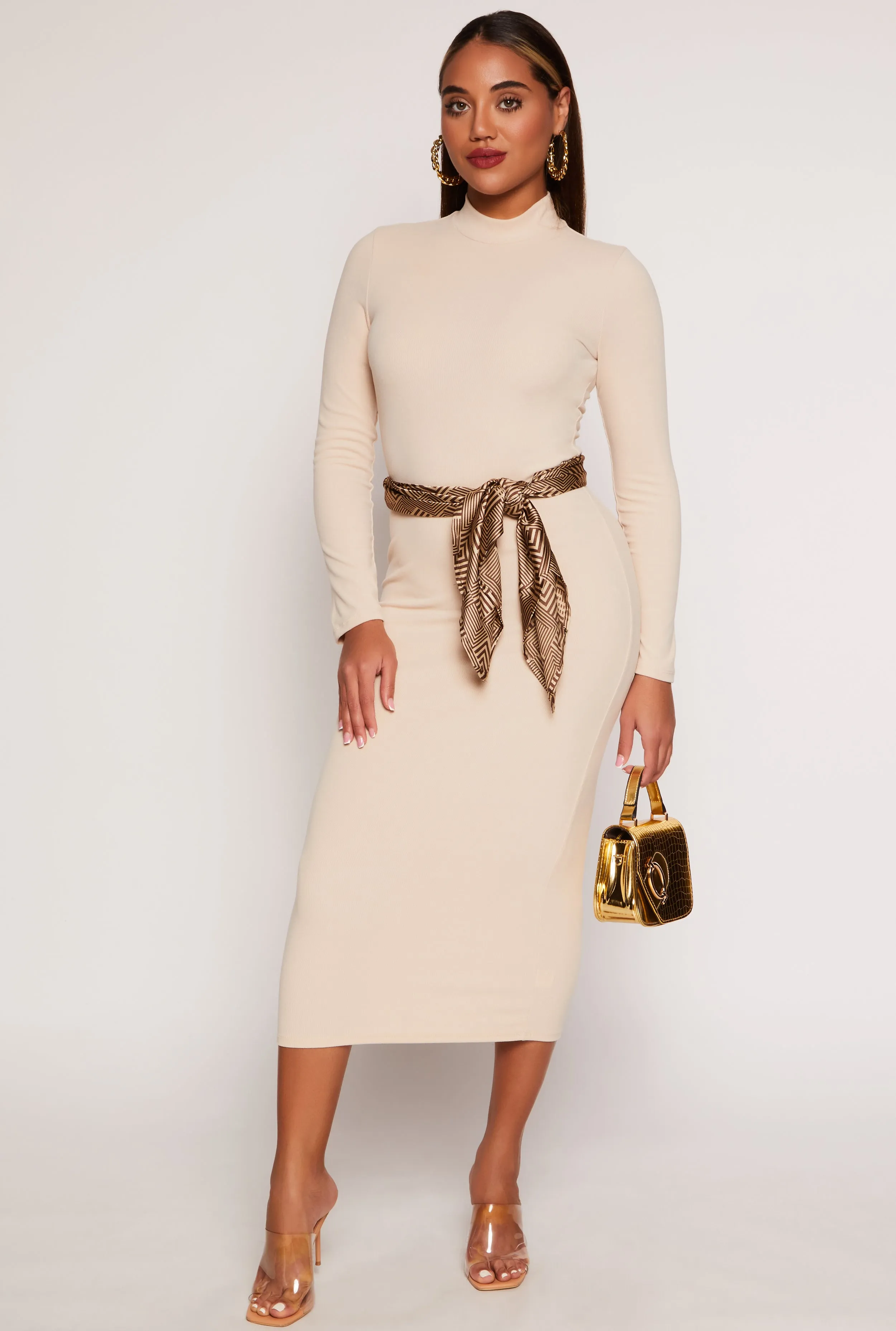 Ribbed Mock Neck Long Sleeve Midi Dress sold by Rainbow product image thumbnail 2