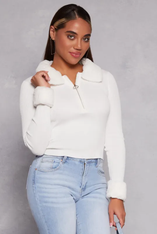 Almost Famous Faux Fur Trim Sweater sold by Rainbow