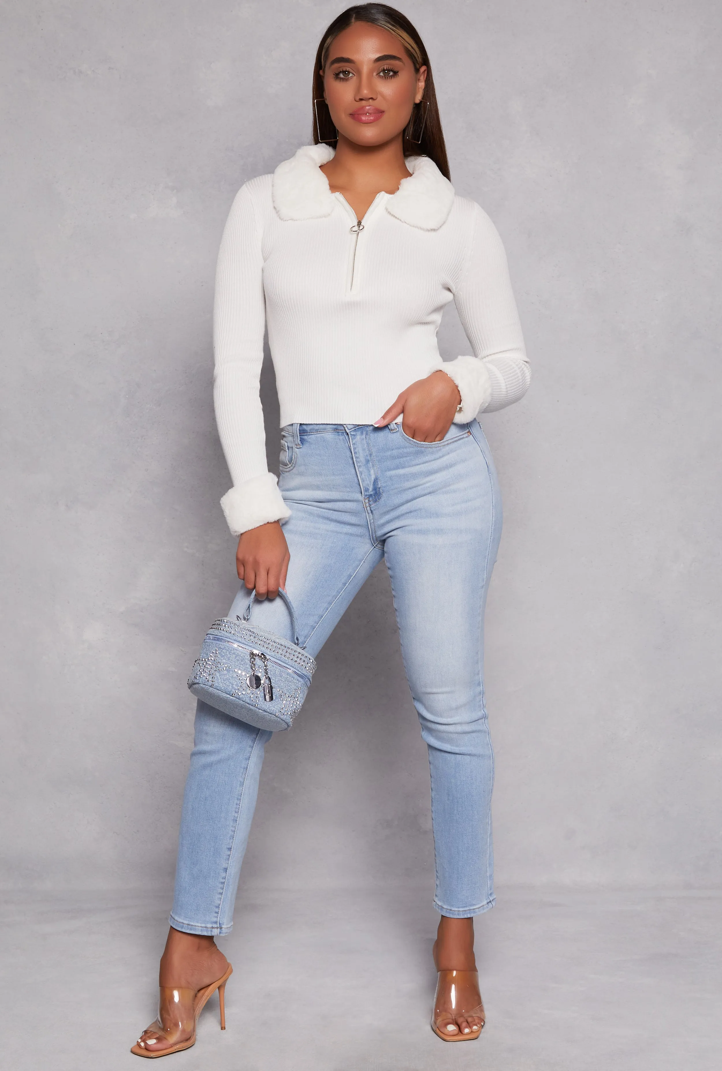 Almost Famous Faux Fur Trim Sweater sold by Rainbow product image thumbnail 2