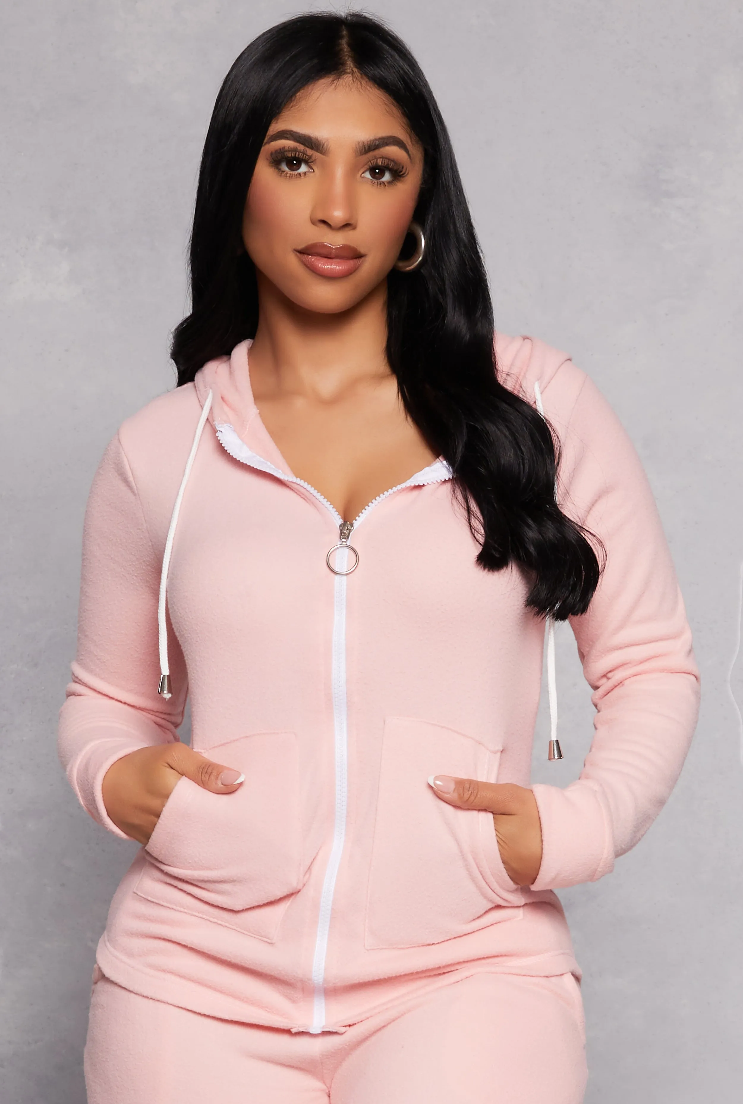 Fleece Long Sleeve Zip Front Hoodie sold by Rainbow