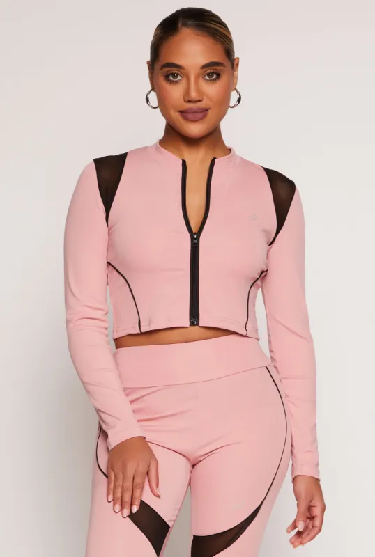Mesh Detail Contrast Piping Zip Front Track Jacket sold by Rainbow