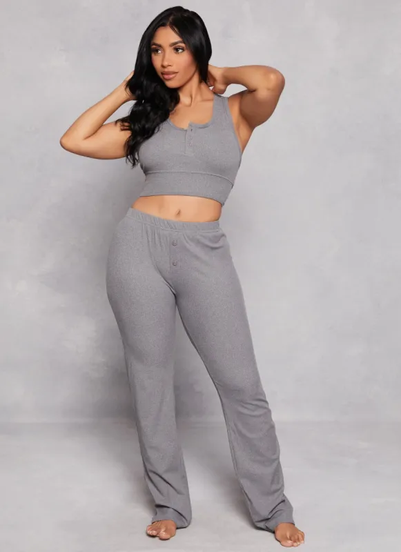 Ribbed Button Detail Pajama Bralette and Pants sold by Rainbow