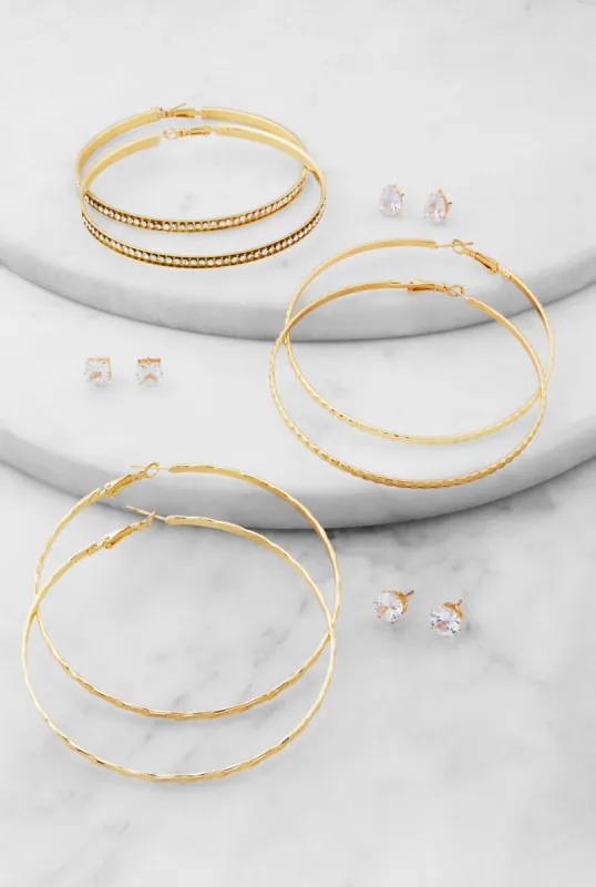 Cubic Zirconia Stud and Hoop Earrings Set of 6 sold by Rainbow