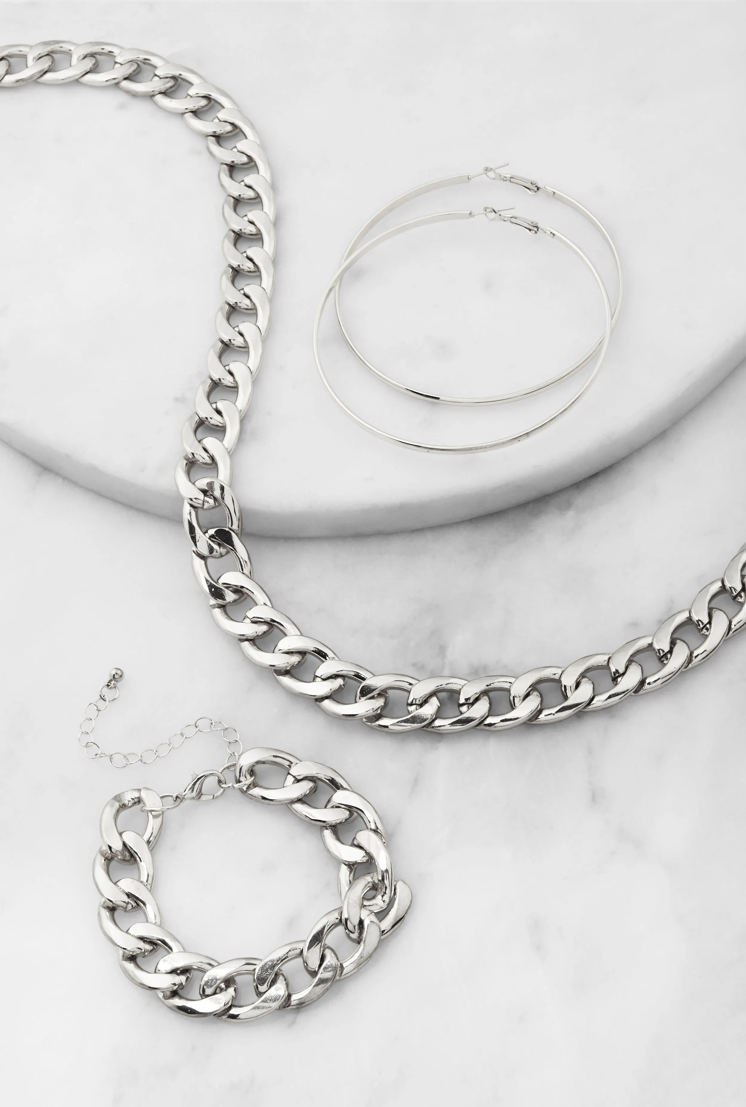 Curb Chain Necklace and Bracelet with Hoop Earrings Set sold by Rainbow product image thumbnail 2
