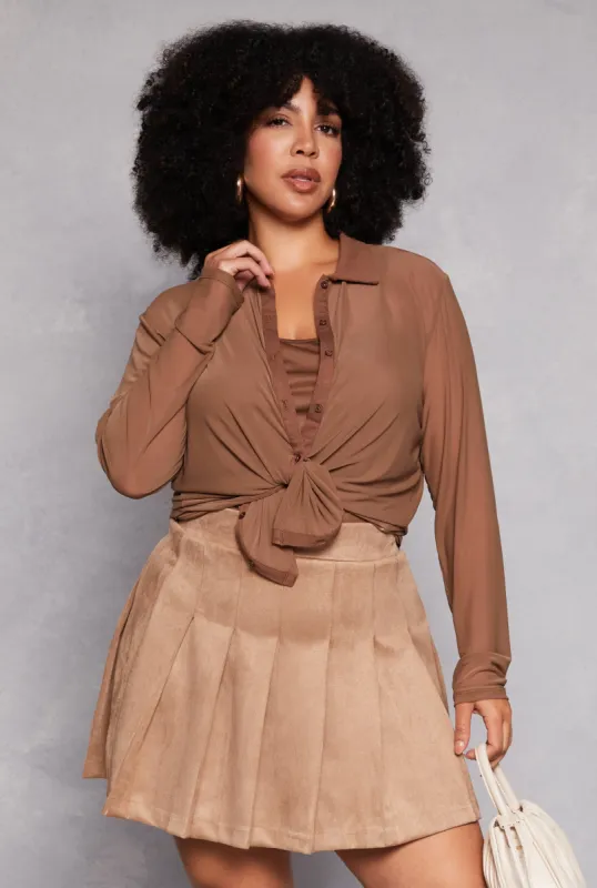 Plus Size Mesh Button Front Shirt With Cami sold by Rainbow