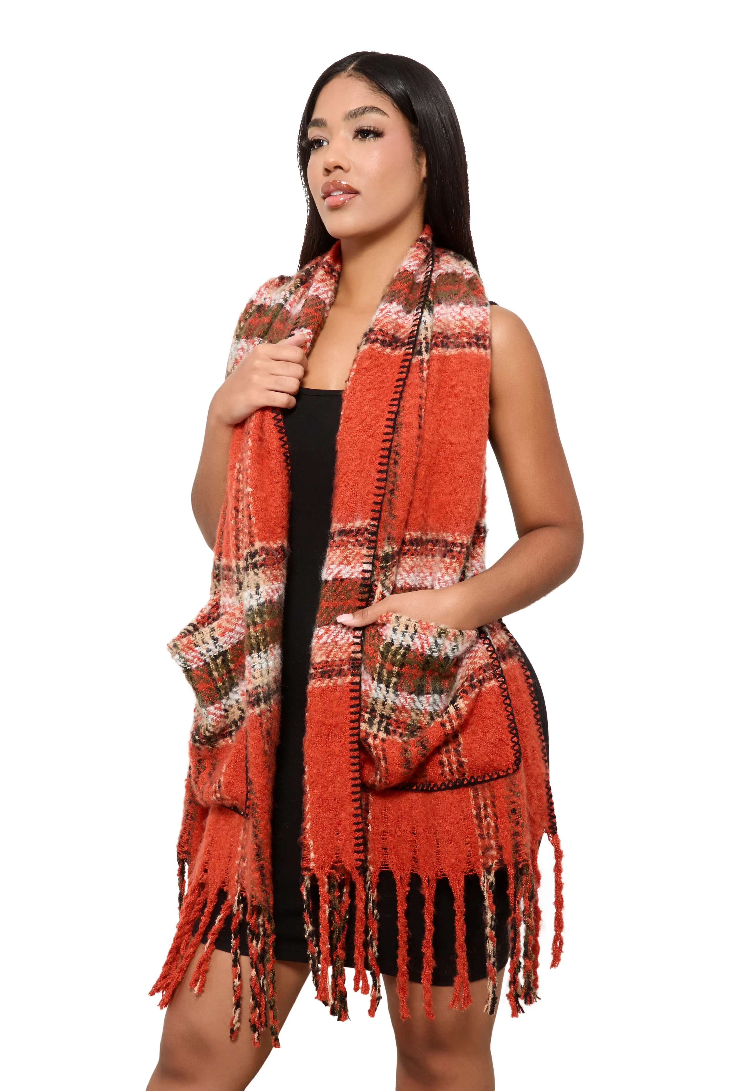 Boucle Plaid Pocket Scarf sold by Rainbow