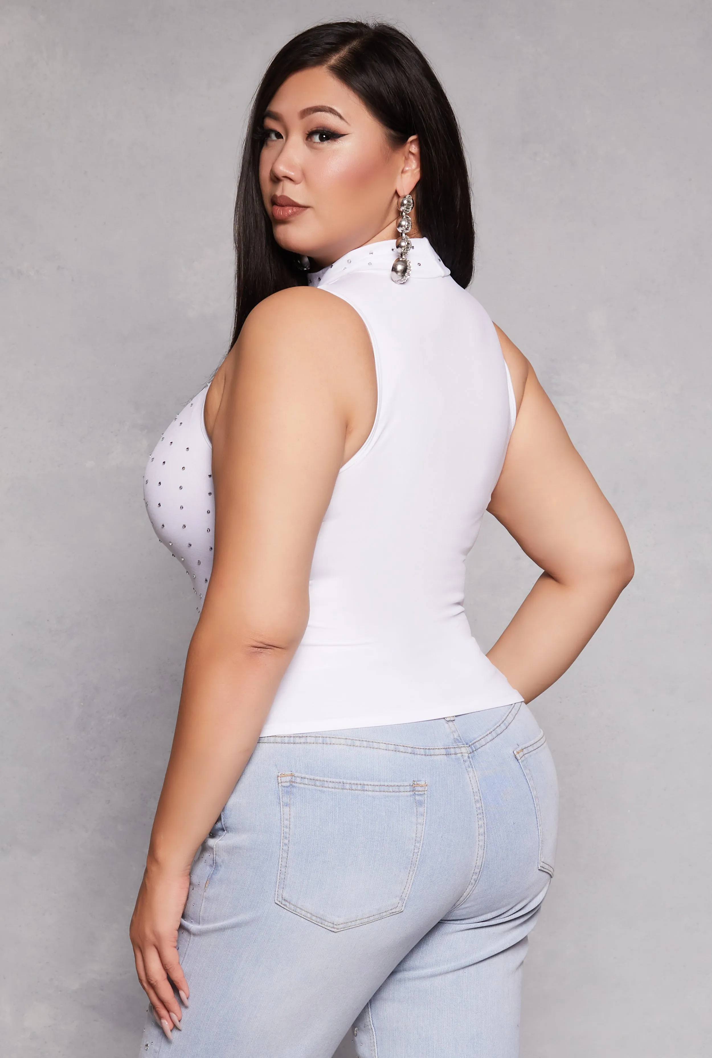 Plus Size Rhinestone Studded Mock Neck Top sold by Rainbow product image thumbnail 3