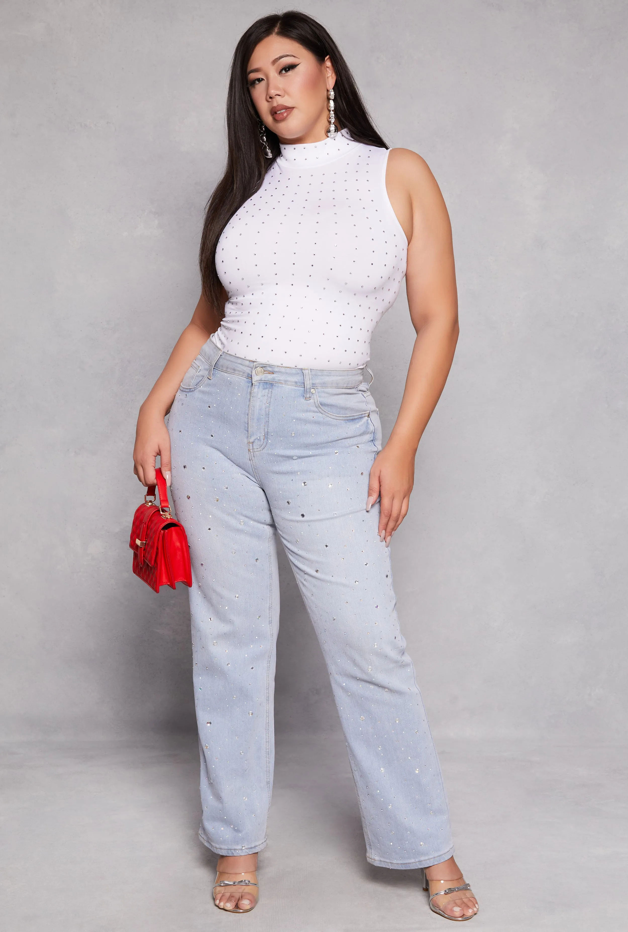 Plus Size Rhinestone Studded Mock Neck Top sold by Rainbow product image thumbnail 2