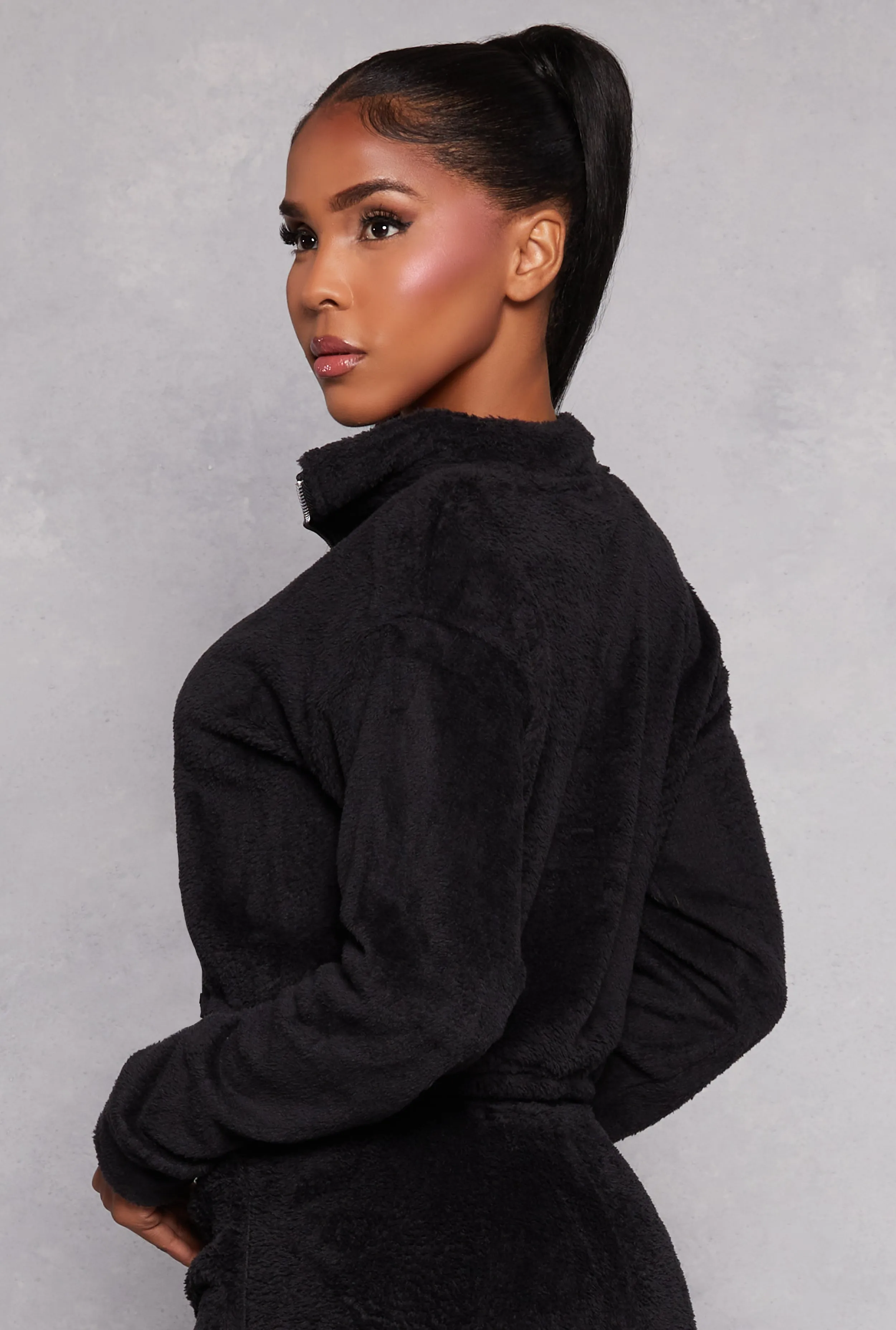 Toggle Drawstring Hem Plush Zip Front Top sold by Rainbow product image thumbnail 3