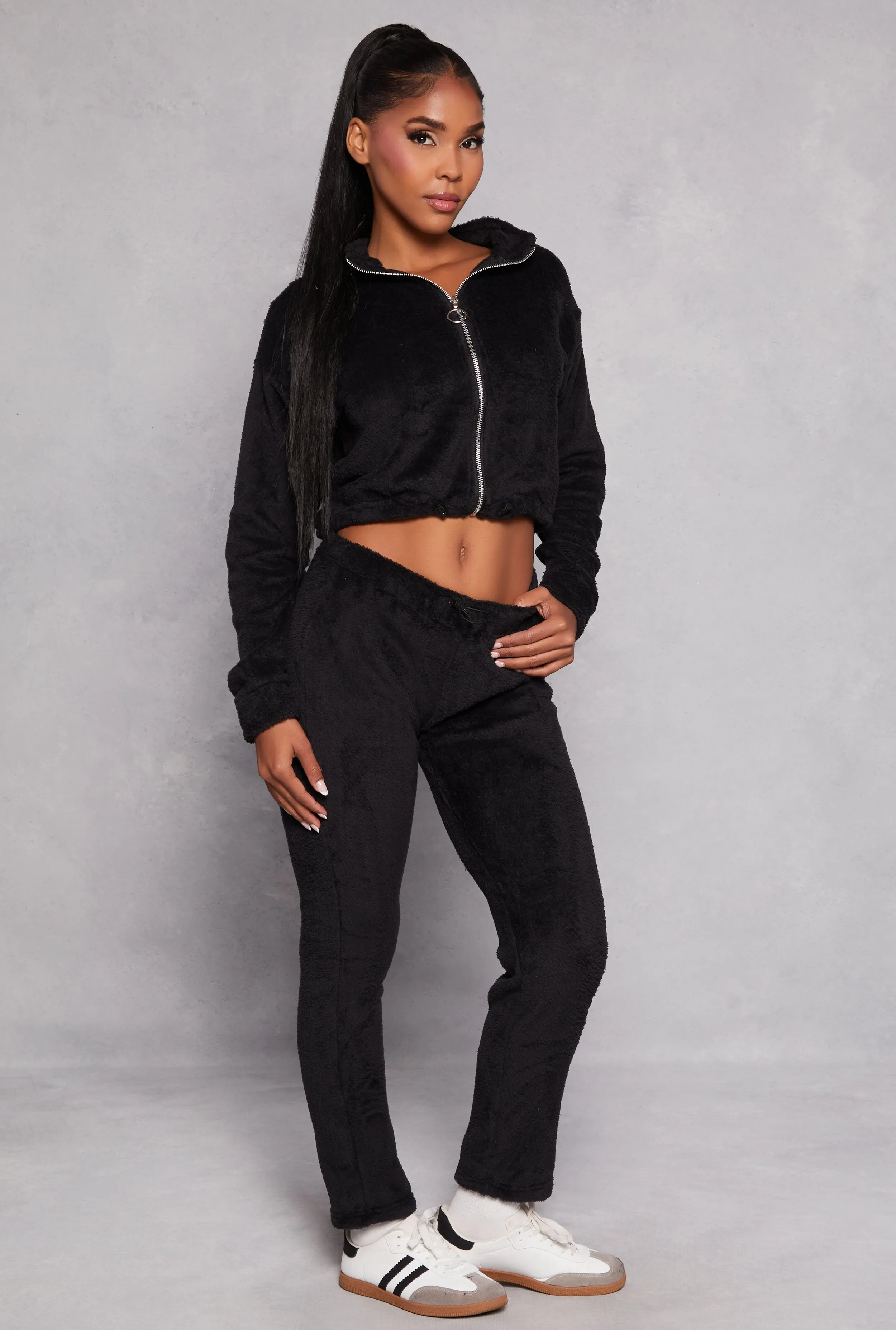 Toggle Drawstring Hem Plush Zip Front Top sold by Rainbow product image thumbnail 2