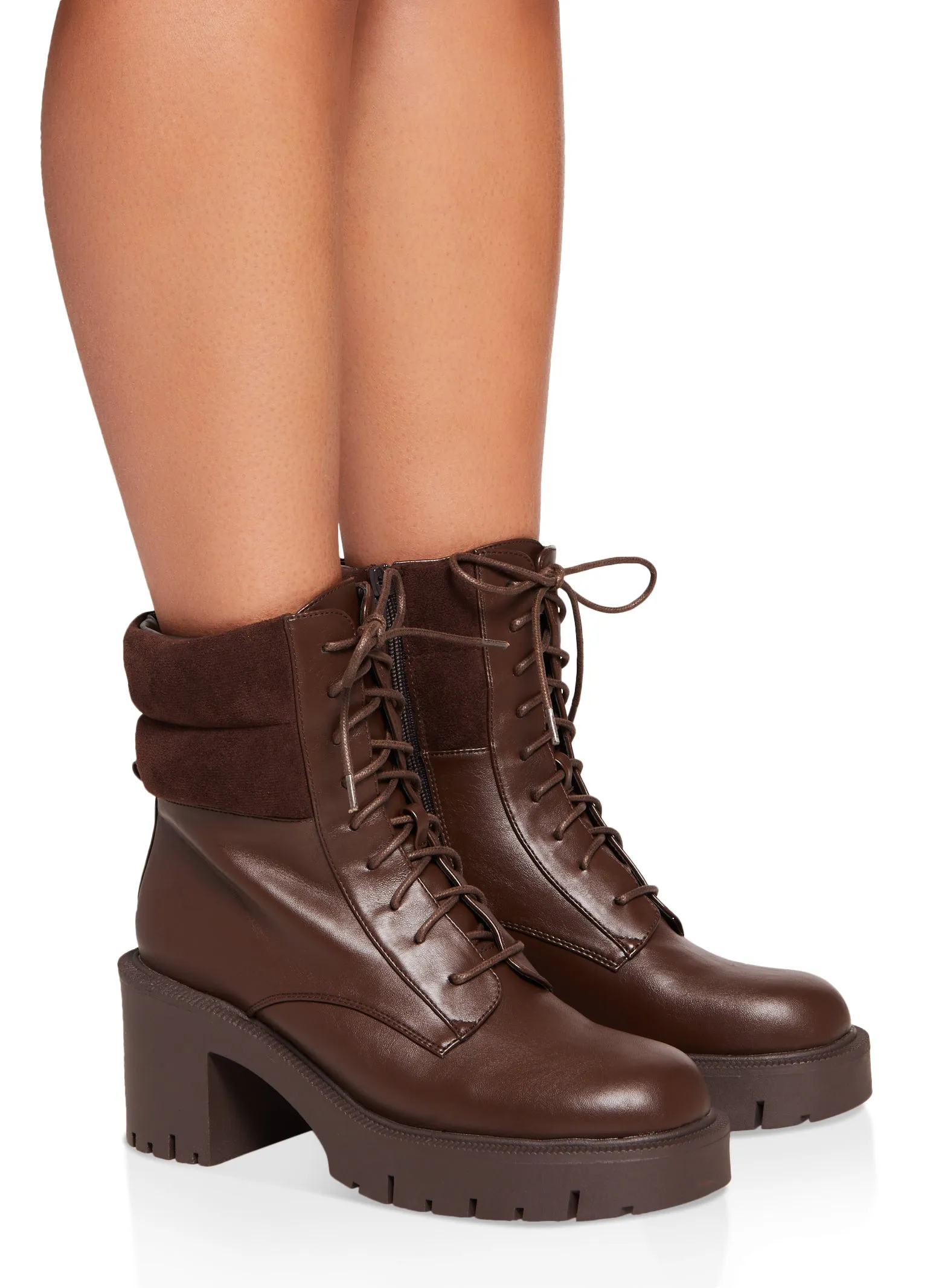 Lace Up Lug Sole Chunky Heel Cuff Ankle Boots sold by Rainbow product image thumbnail 2
