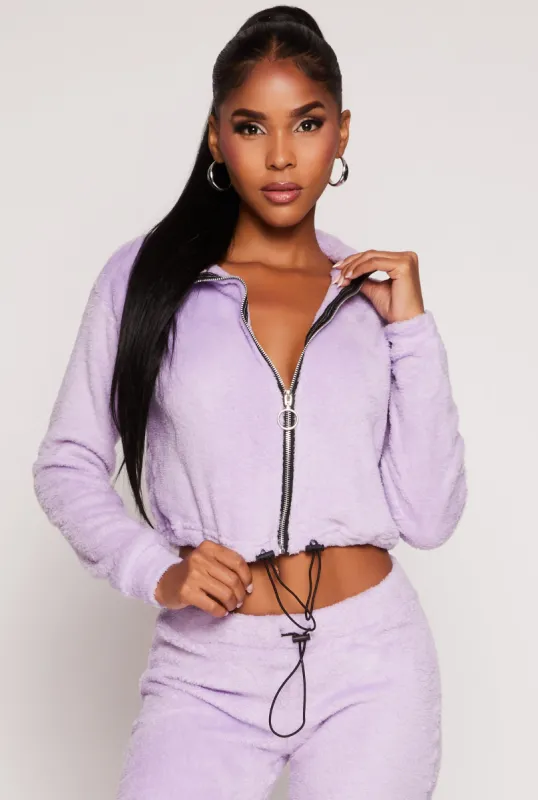 Toggle Drawstring Hem Plush Zip Front Top sold by Rainbow