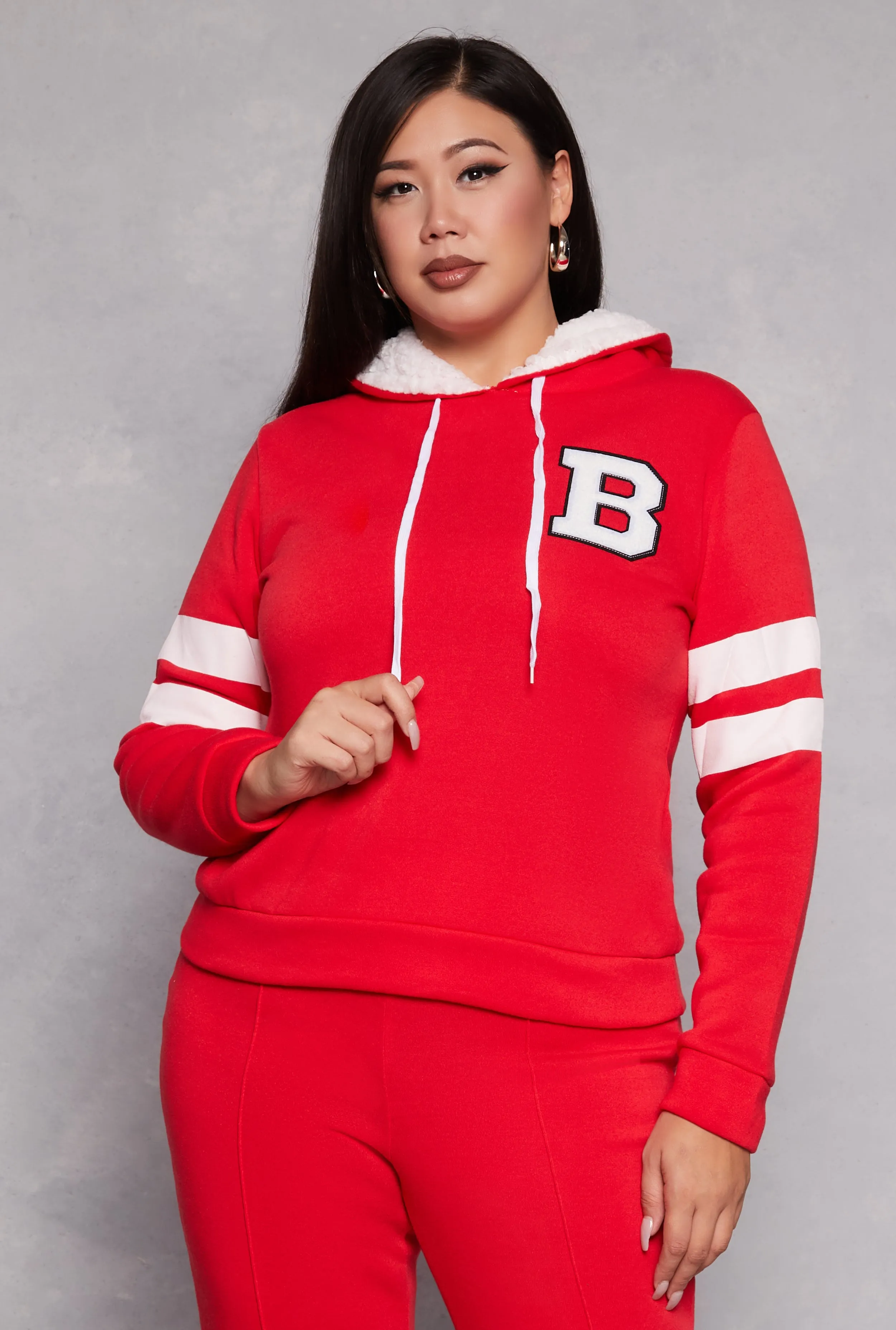 Plus Size B Initial Chenille Patch Pullover Hoodie sold by Rainbow