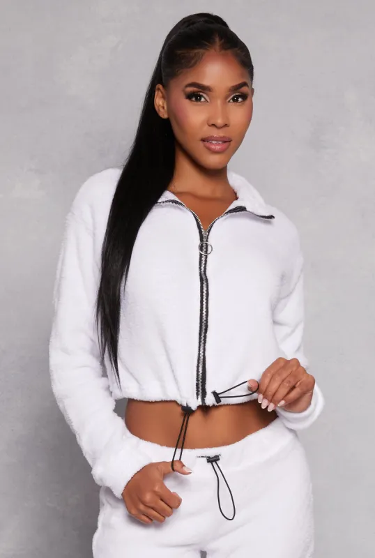 Toggle Drawstring Hem Plush Zip Front Top sold by Rainbow