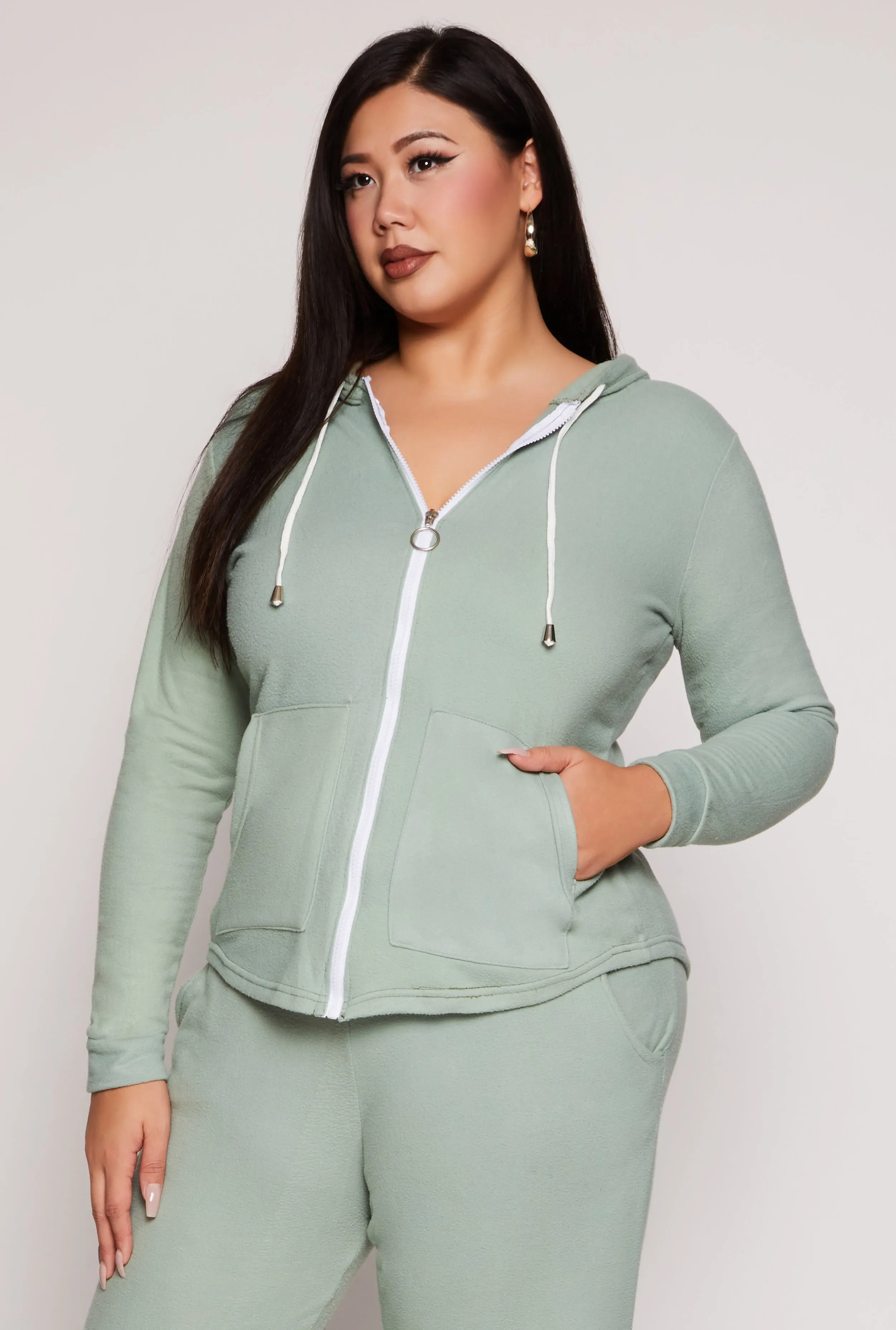 Plus Size Fleece Full Zip Hoodie sold by Rainbow