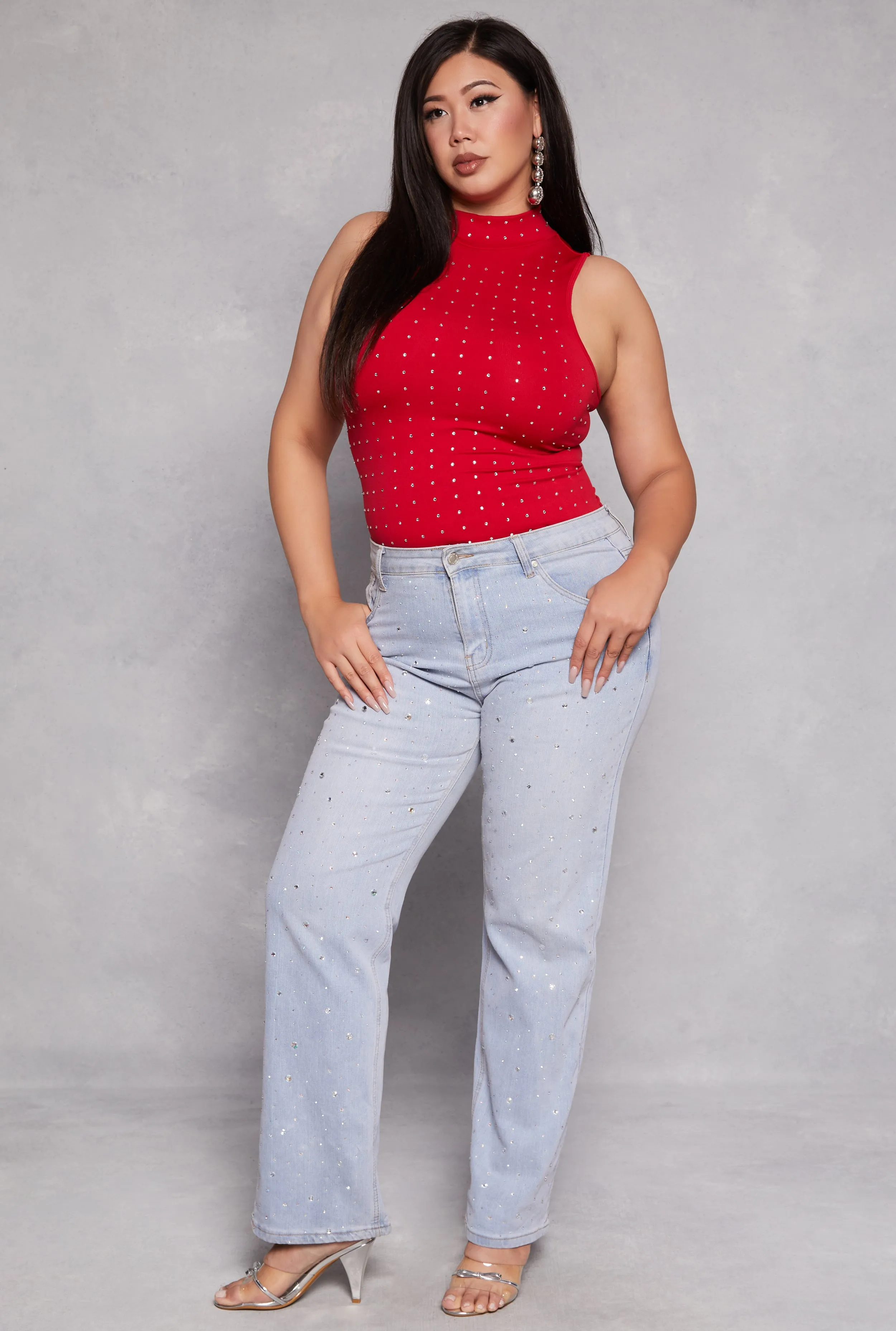 Plus Size Rhinestone Studded Mock Neck Top sold by Rainbow product image thumbnail 2