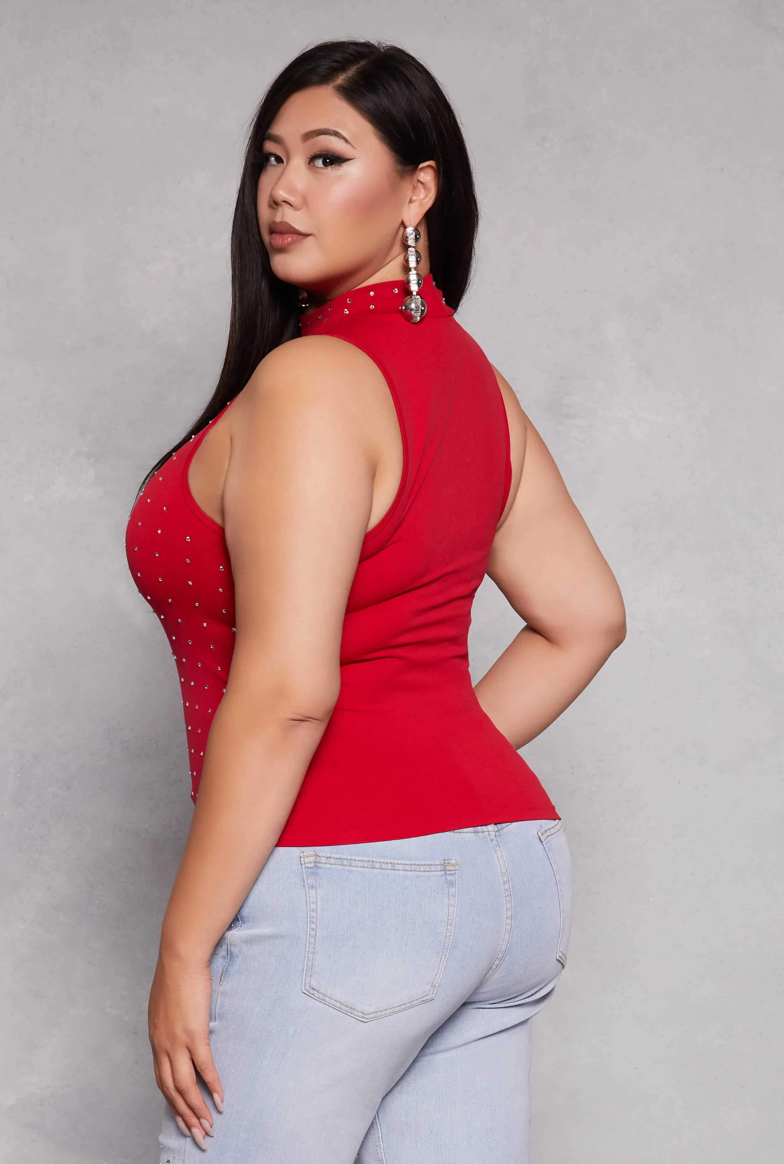 Plus Size Rhinestone Studded Mock Neck Top sold by Rainbow product image thumbnail 3