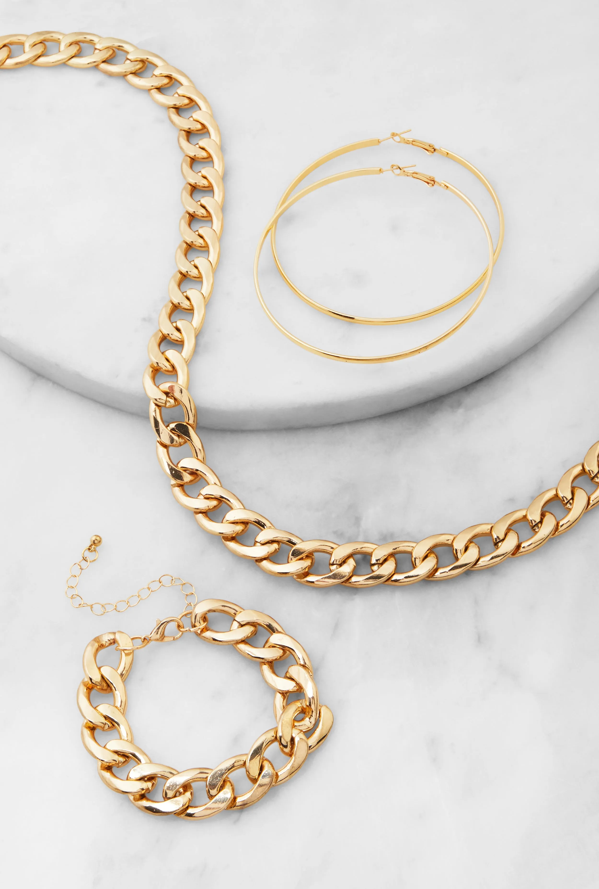 Curb Chain Necklace and Bracelet with Hoop Earrings Set sold by Rainbow product image thumbnail 2
