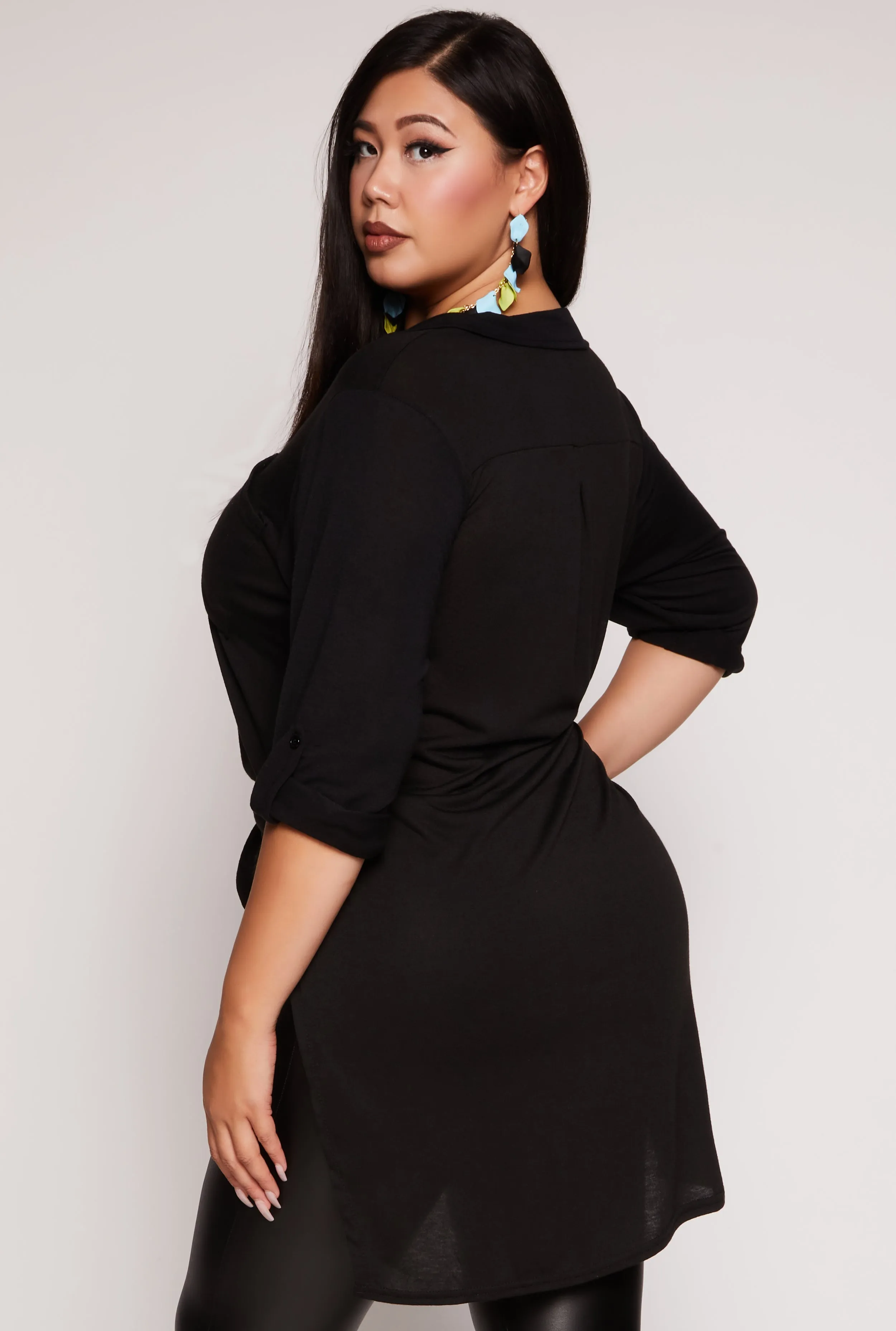 Plus Size Tabbed Sleeve Button Front Tunic Shirt sold by Rainbow product image thumbnail 3