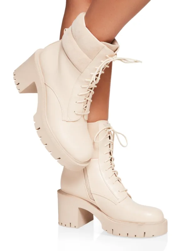Lace Up Lug Sole Chunky Heel Cuff Ankle Boots sold by Rainbow