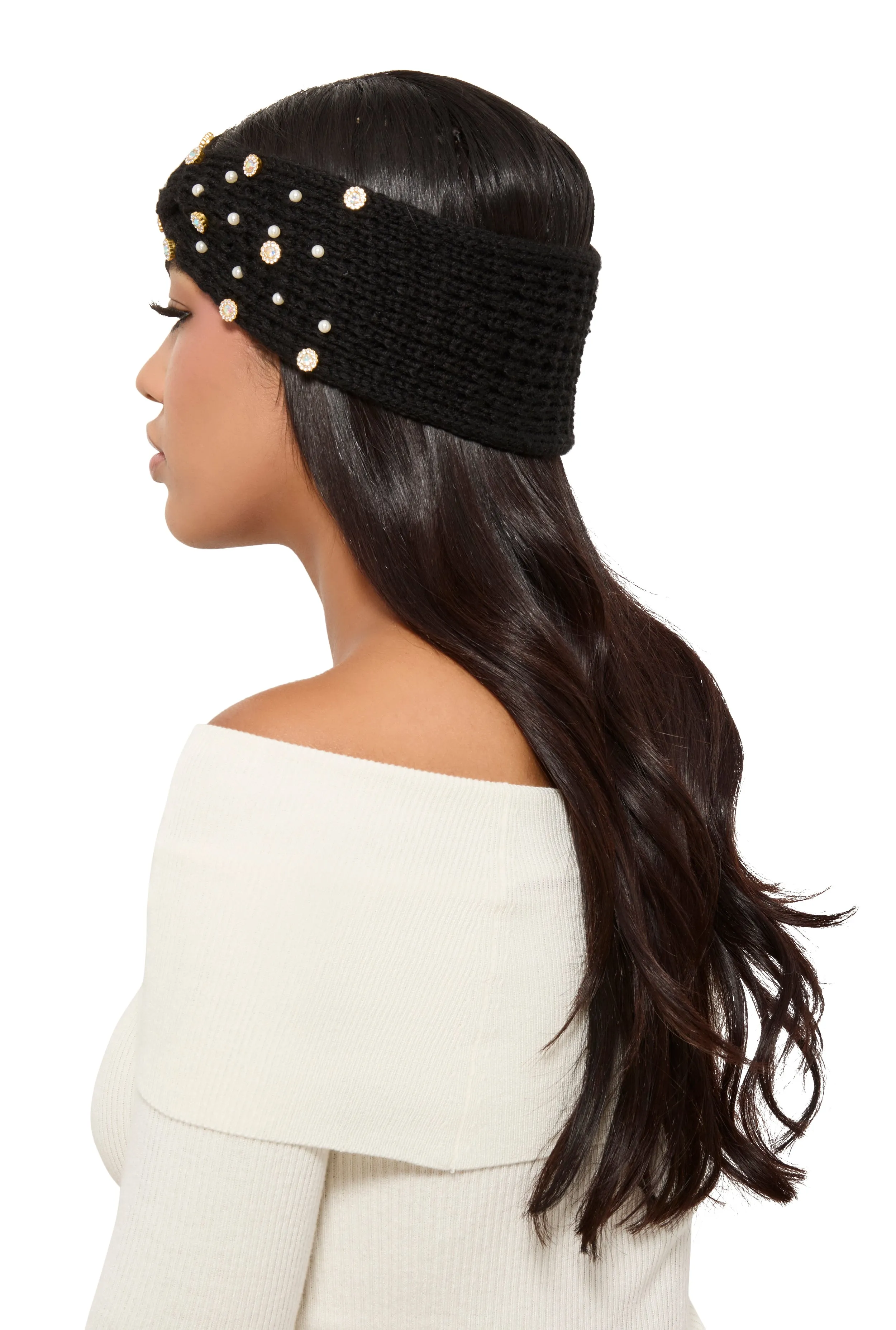 Rhinestone Faux Pearl Twist Front Head Wrap sold by Rainbow product image thumbnail 2