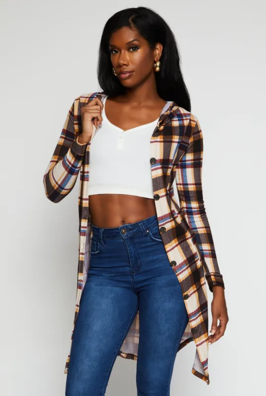 Plaid Hooded Button Front Shirt sold by Rainbow