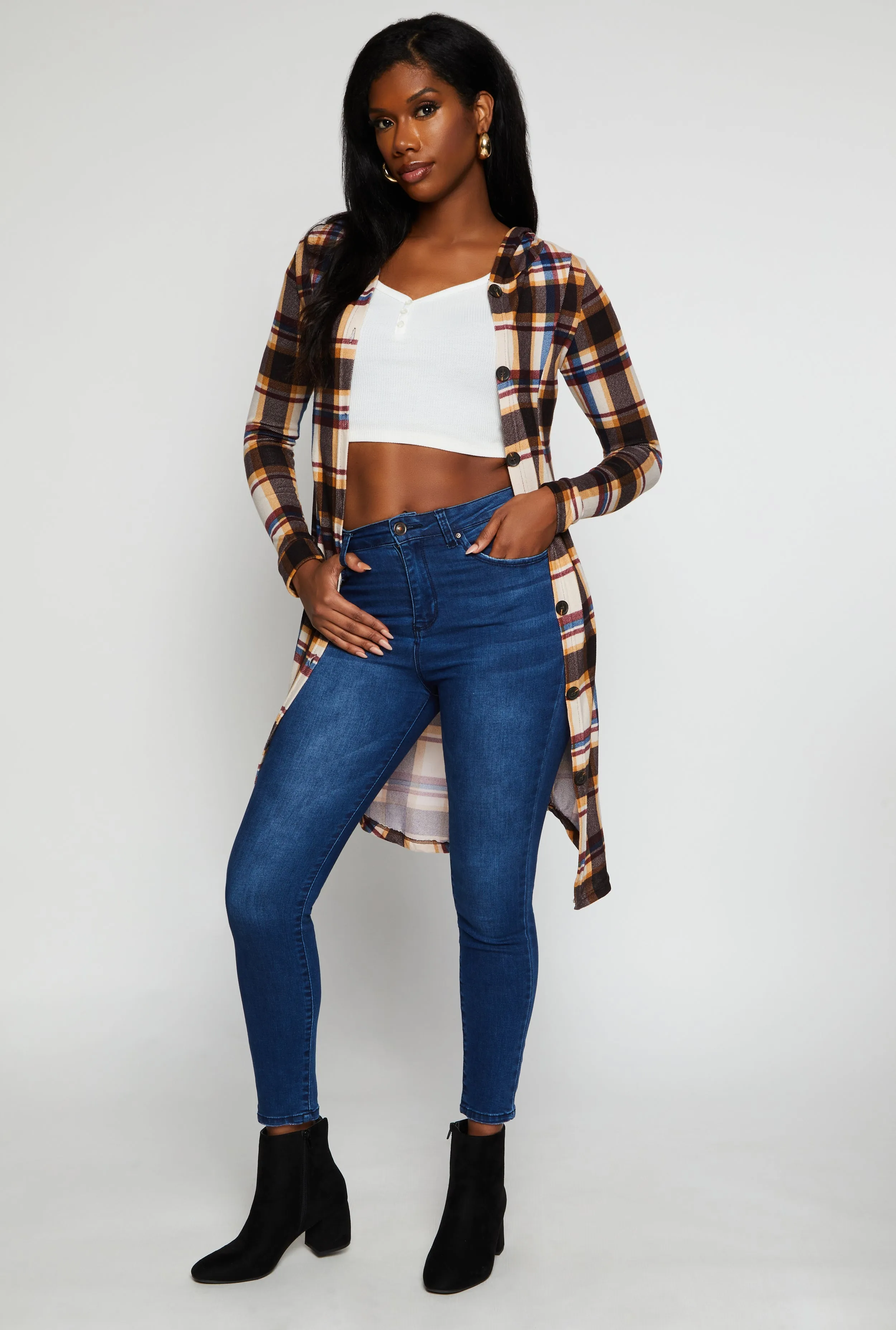 Plaid Hooded Button Front Shirt sold by Rainbow product image thumbnail 2