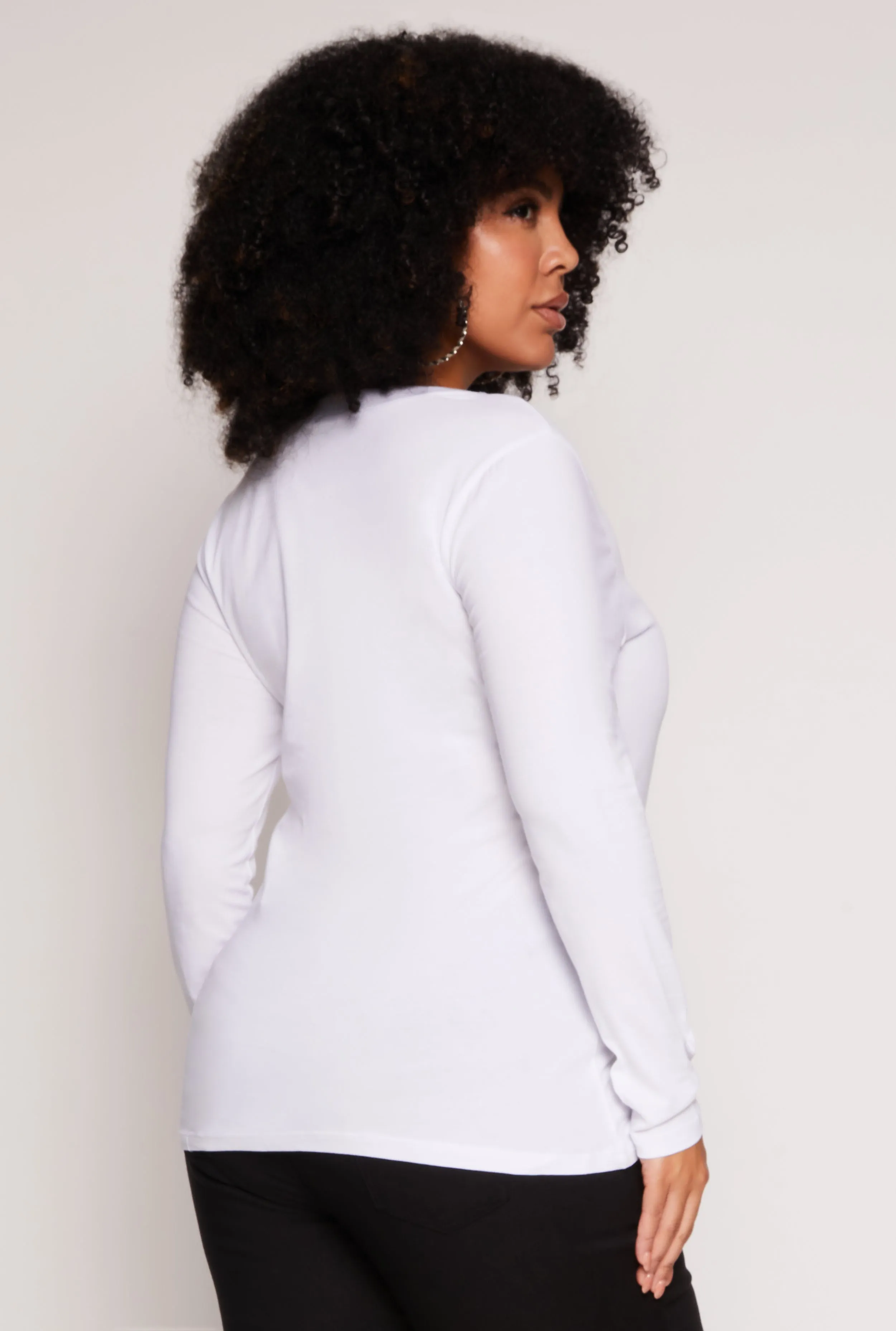 Plus Size Basic Long Sleeve V Neck Tee sold by Rainbow product image thumbnail 3