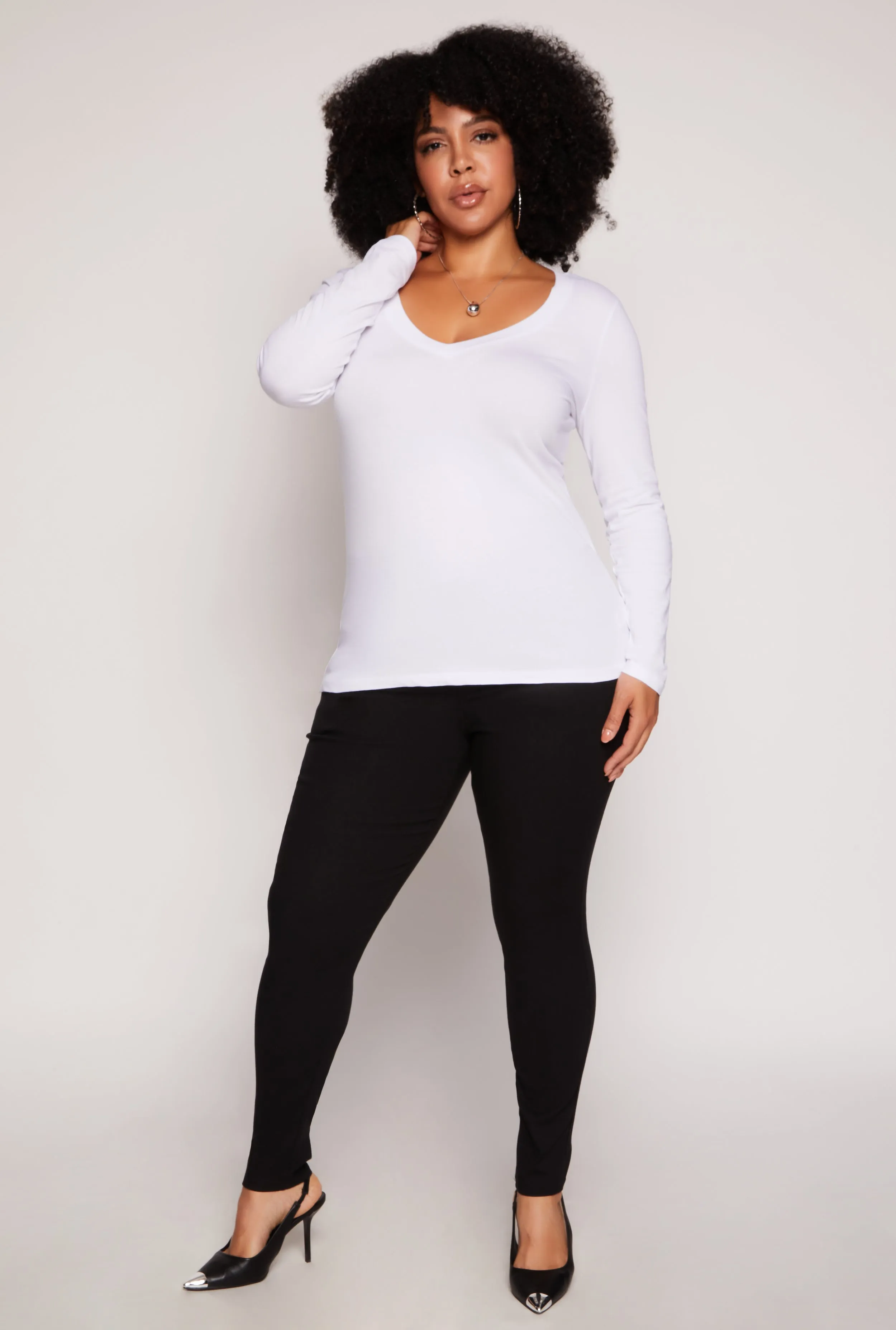 Plus Size Basic Long Sleeve V Neck Tee sold by Rainbow product image thumbnail 2