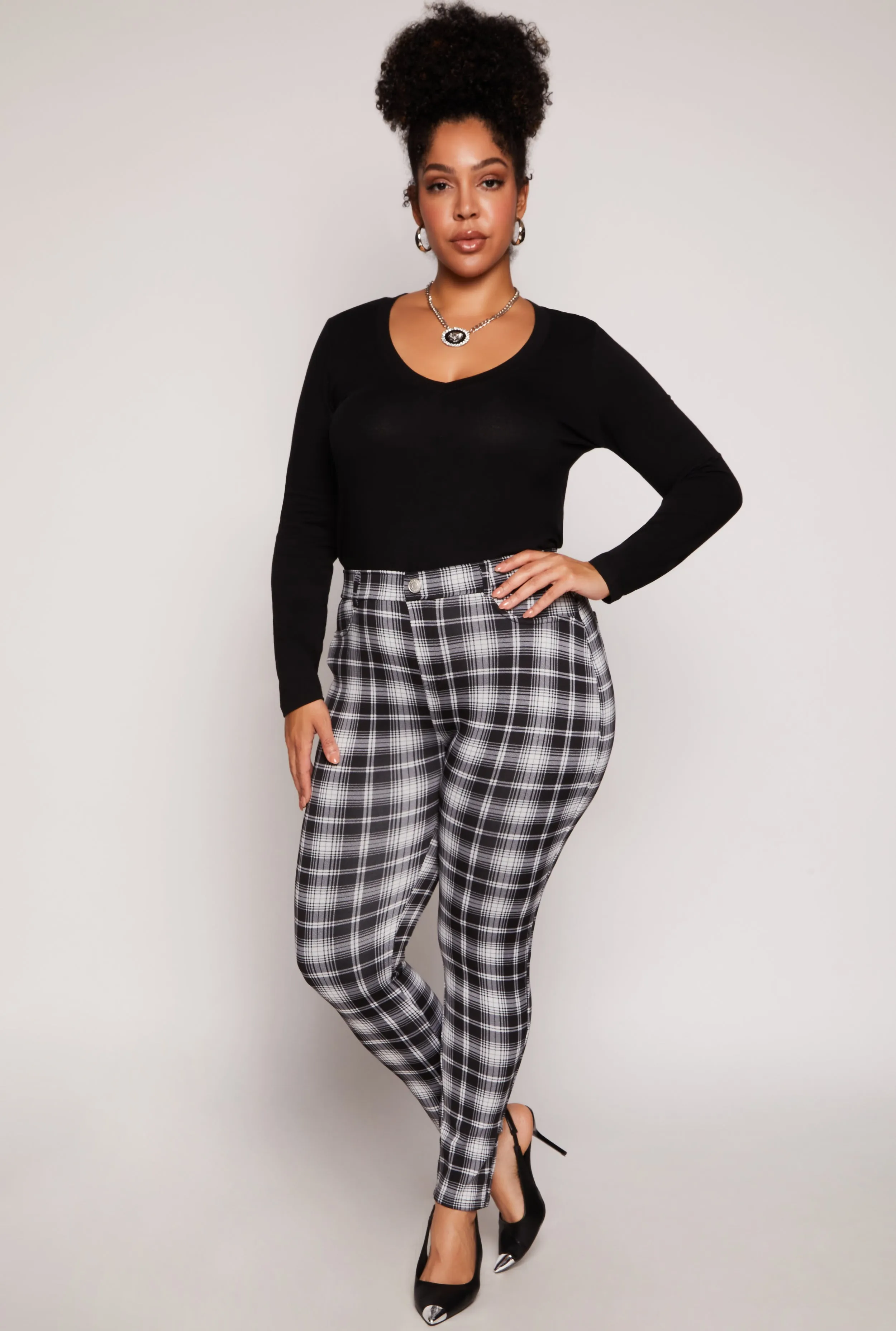 Plus Size Basic Long Sleeve V Neck Tee sold by Rainbow product image thumbnail 2