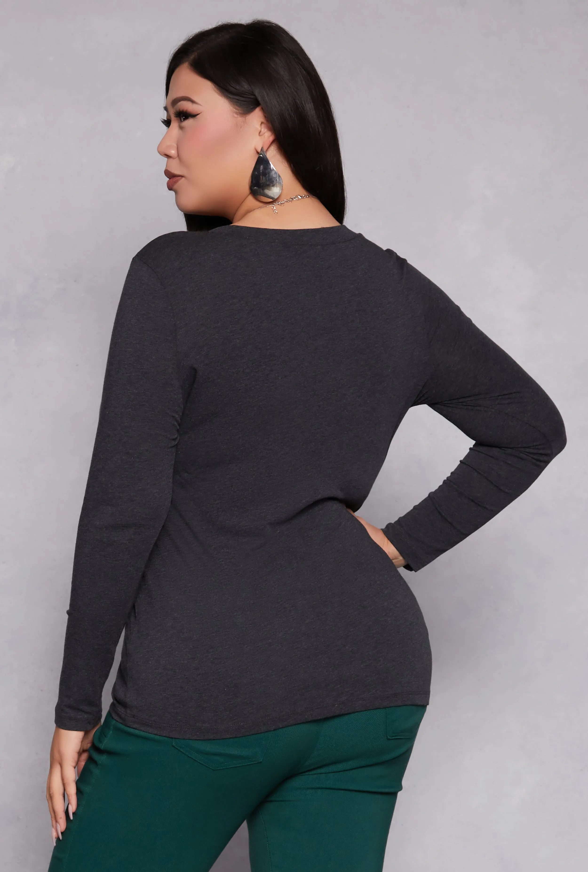 Plus Size Basic Long Sleeve V Neck Tee sold by Rainbow product image thumbnail 3