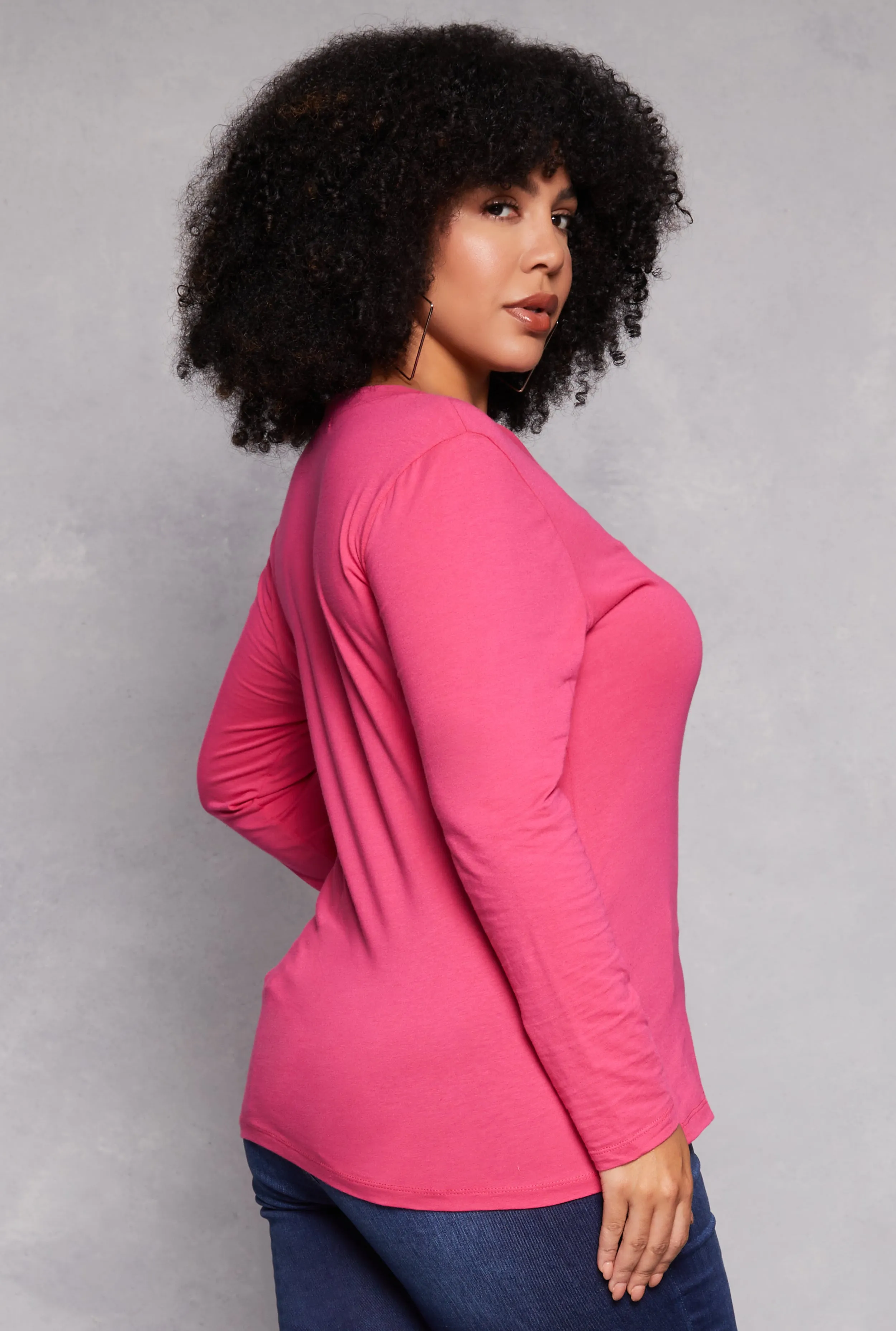 Plus Size Basic Long Sleeve V Neck Tee sold by Rainbow product image thumbnail 3